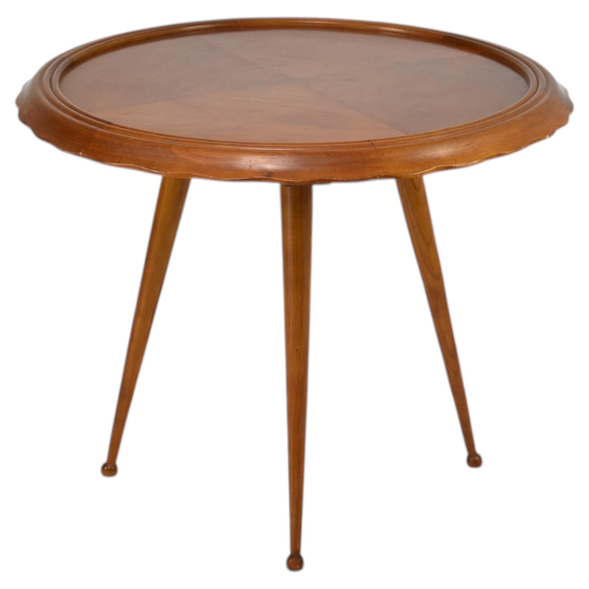 Vintage Italian Scalloped Cherry Side Table Attributed to Paolo Buffa, 1950s For Sale