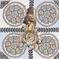 Vintage Italian Scarf with 18th Century Gold-Leaf Wood Motif on Canvas