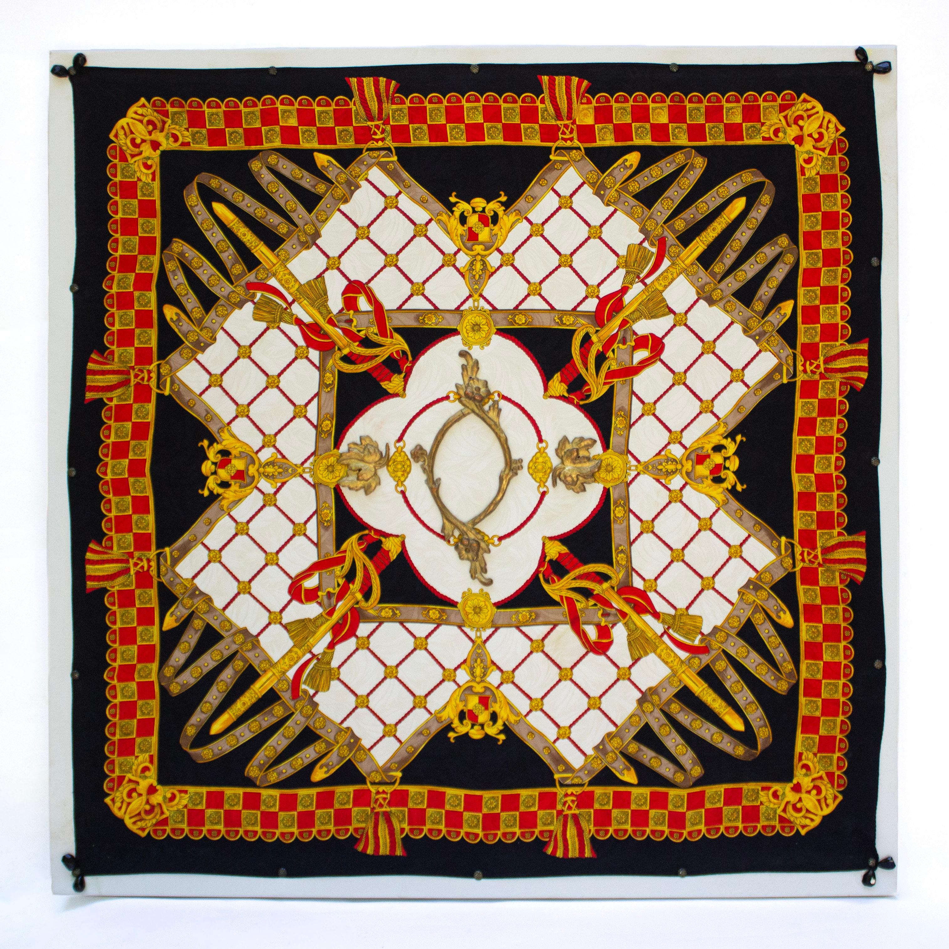 Foulard italien vintage avec fragments floraux italiens du 18e siècle