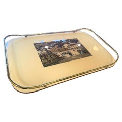 Vintage Italian Scenic Serving Tray with Brass Gallery Rail