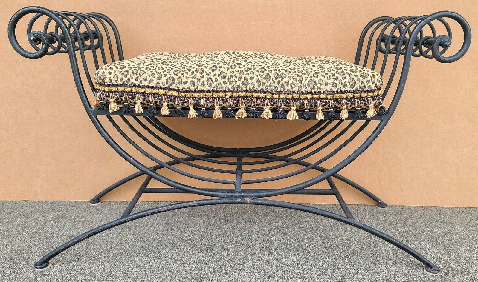 Vintage Italian Scrolled Wrought Iron Leopard Bench  For Sale 1