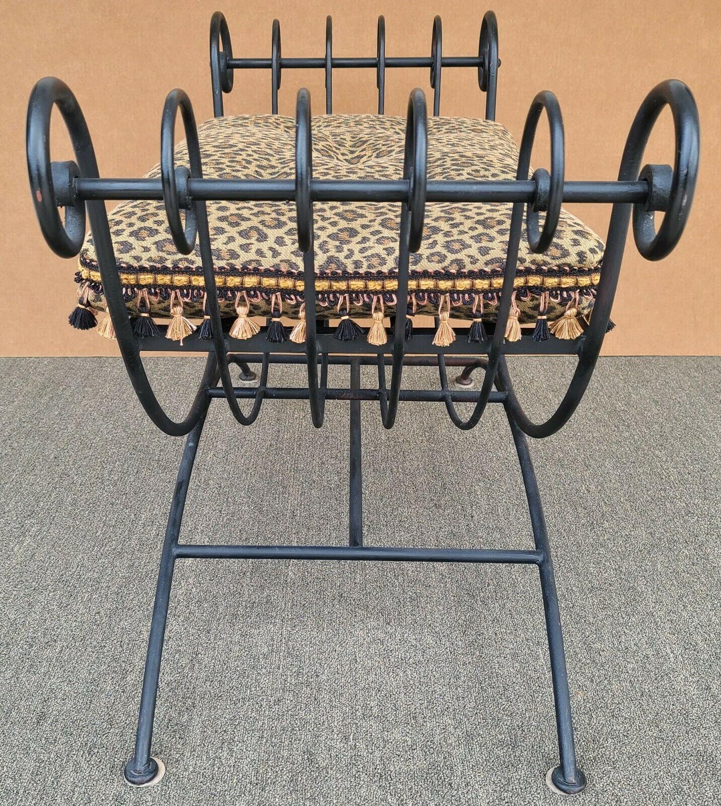 Vintage Italian Scrolled Wrought Iron Leopard Bench  For Sale 3
