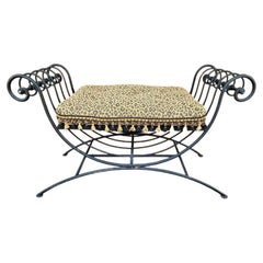 Used Italian Scrolled Wrought Iron Leopard Bench 