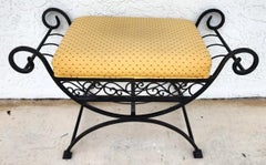 Vintage Italian Scrolled Wrought Iron Vanity Bench
