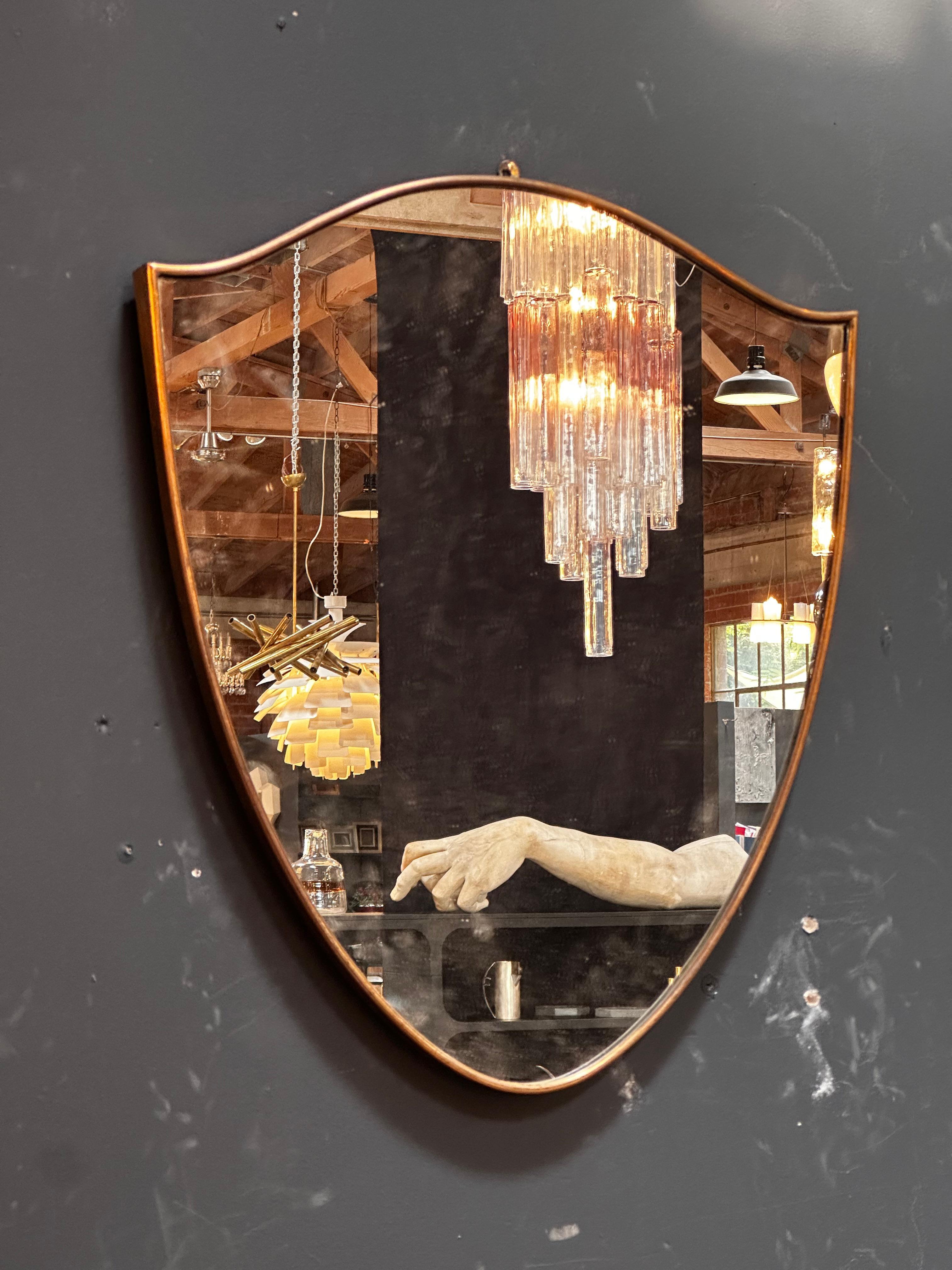 Late 20th Century Vintage Italian Sculptural Brass Wall Mirror 1980s For Sale