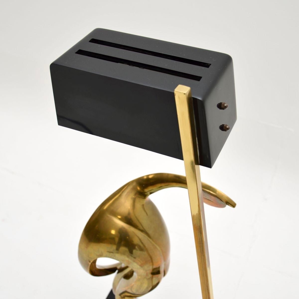 Lampe de table italienne sculpturale vintage en bronze par Maxime Delo en vente 1