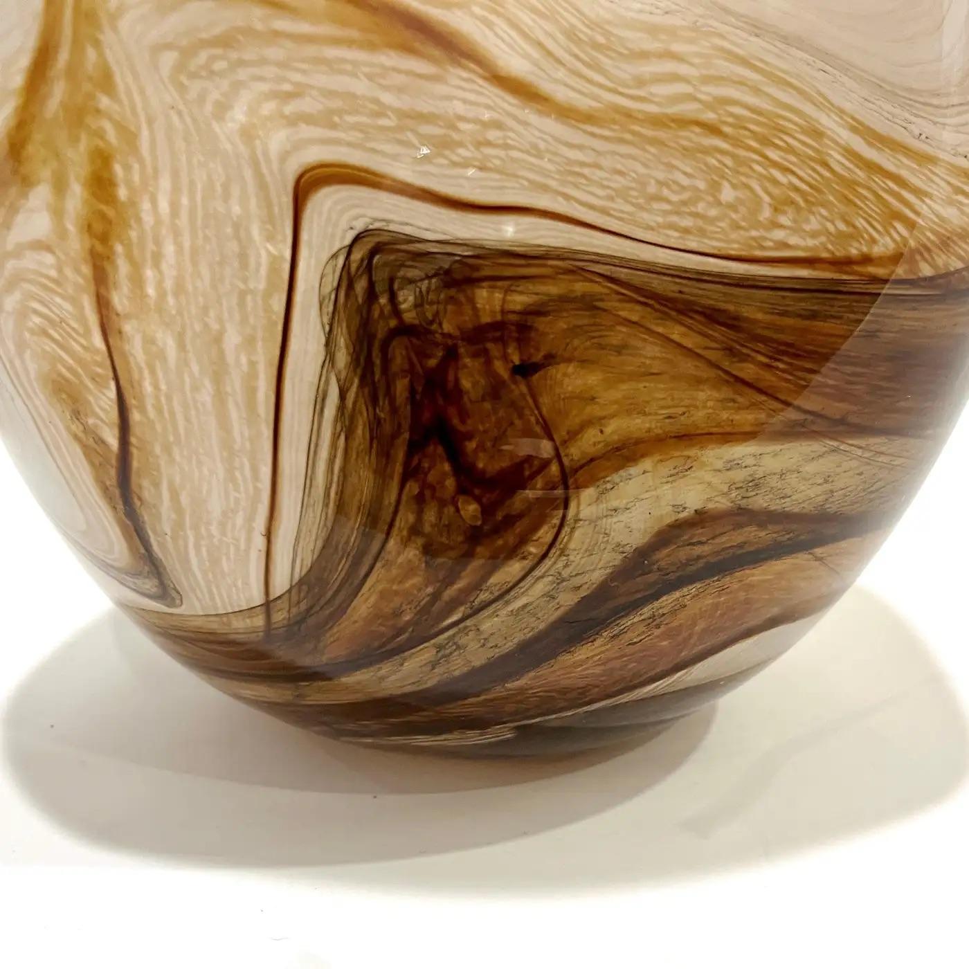 Vintage Italian Sculptural Organic Marbleized Lace Brown Beige Murano Glass Vase 3