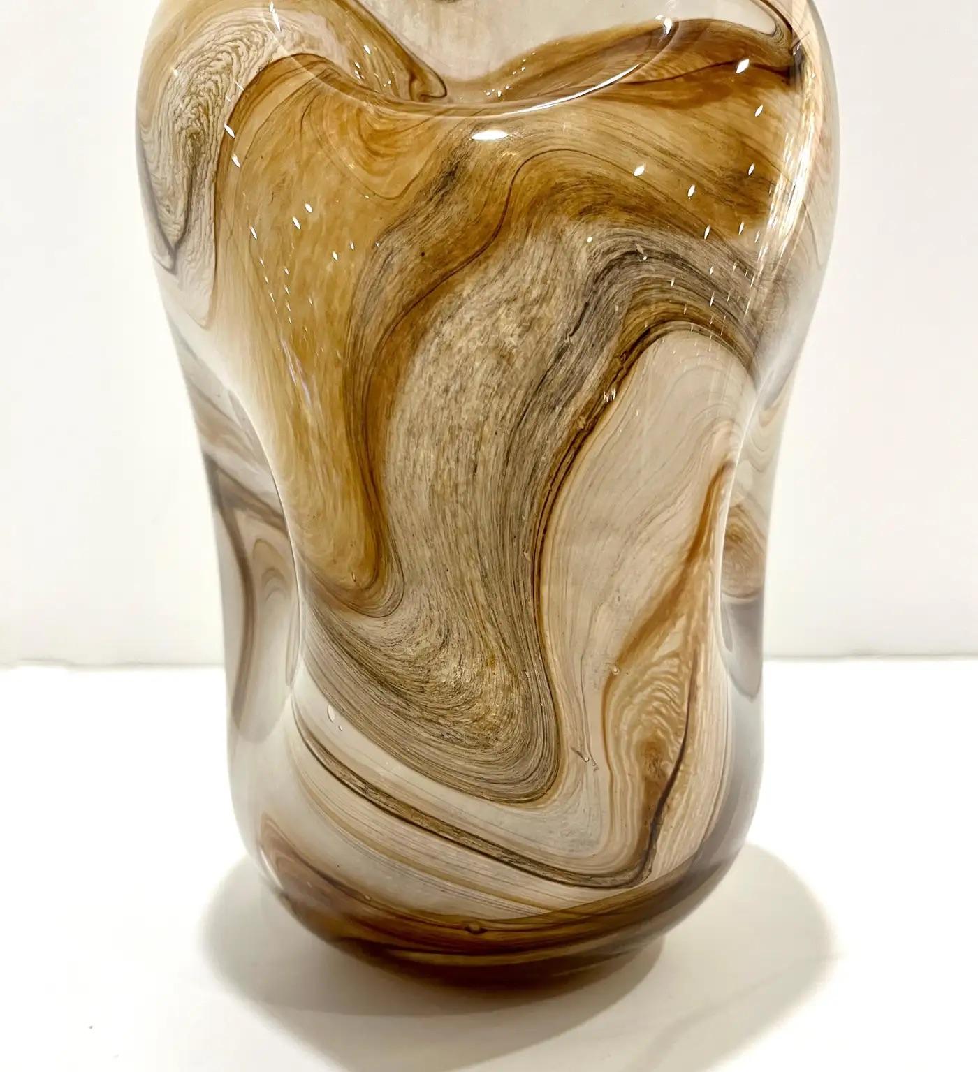 Vintage Italian Sculptural Organic Marbleized Lace Brown Beige Murano Glass Vase 6