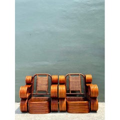Vintage Italian Sculptural Rattan And Cane Lounge Chairs - A Pair