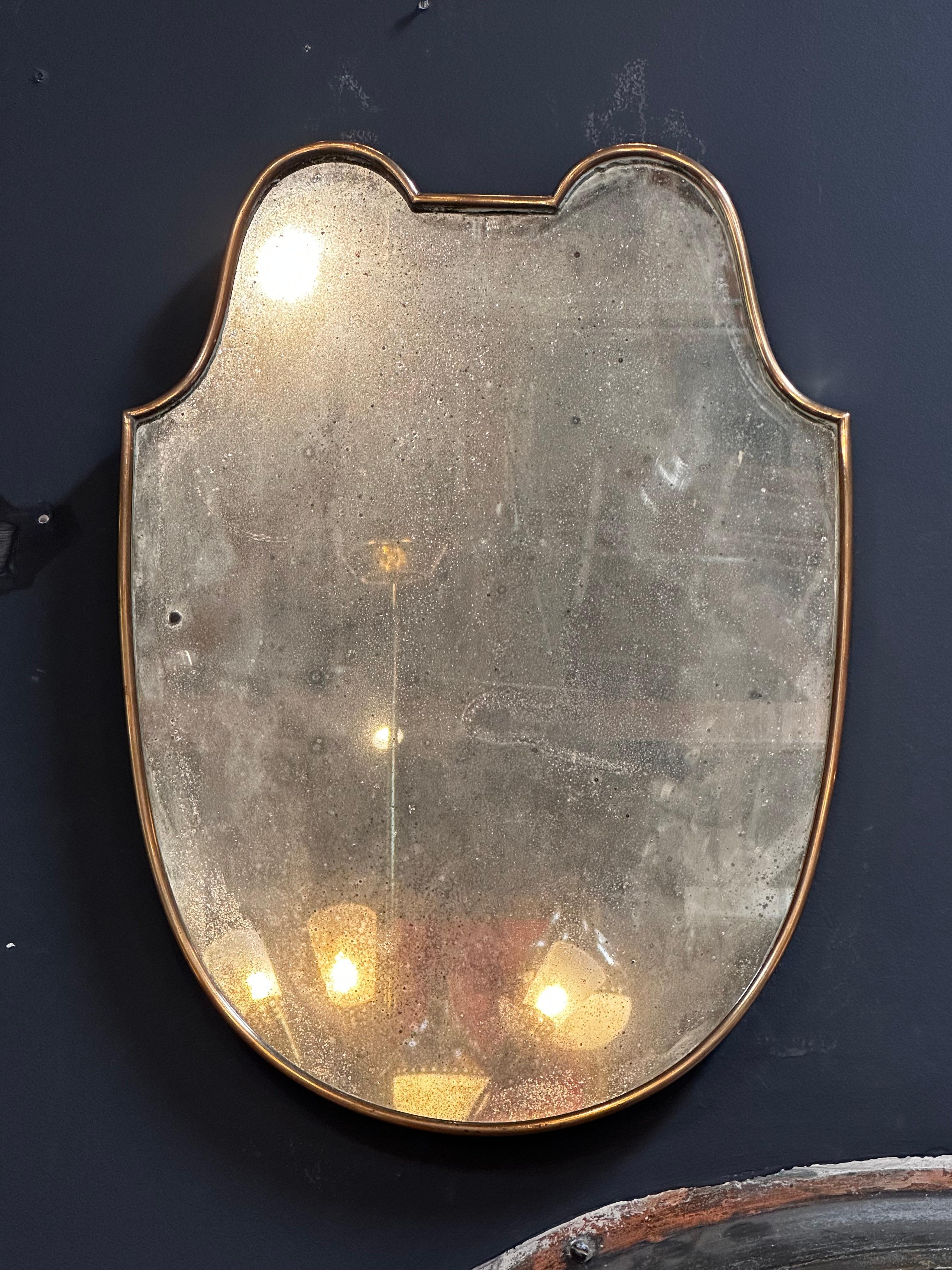Mid-Century Modern Vintage Italian Sculptural Small Brass Mirror 1960s