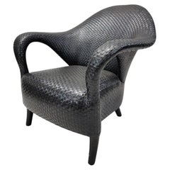 Vintage Italian Sculptural Woven Leather Rattan Style Lounge Chair