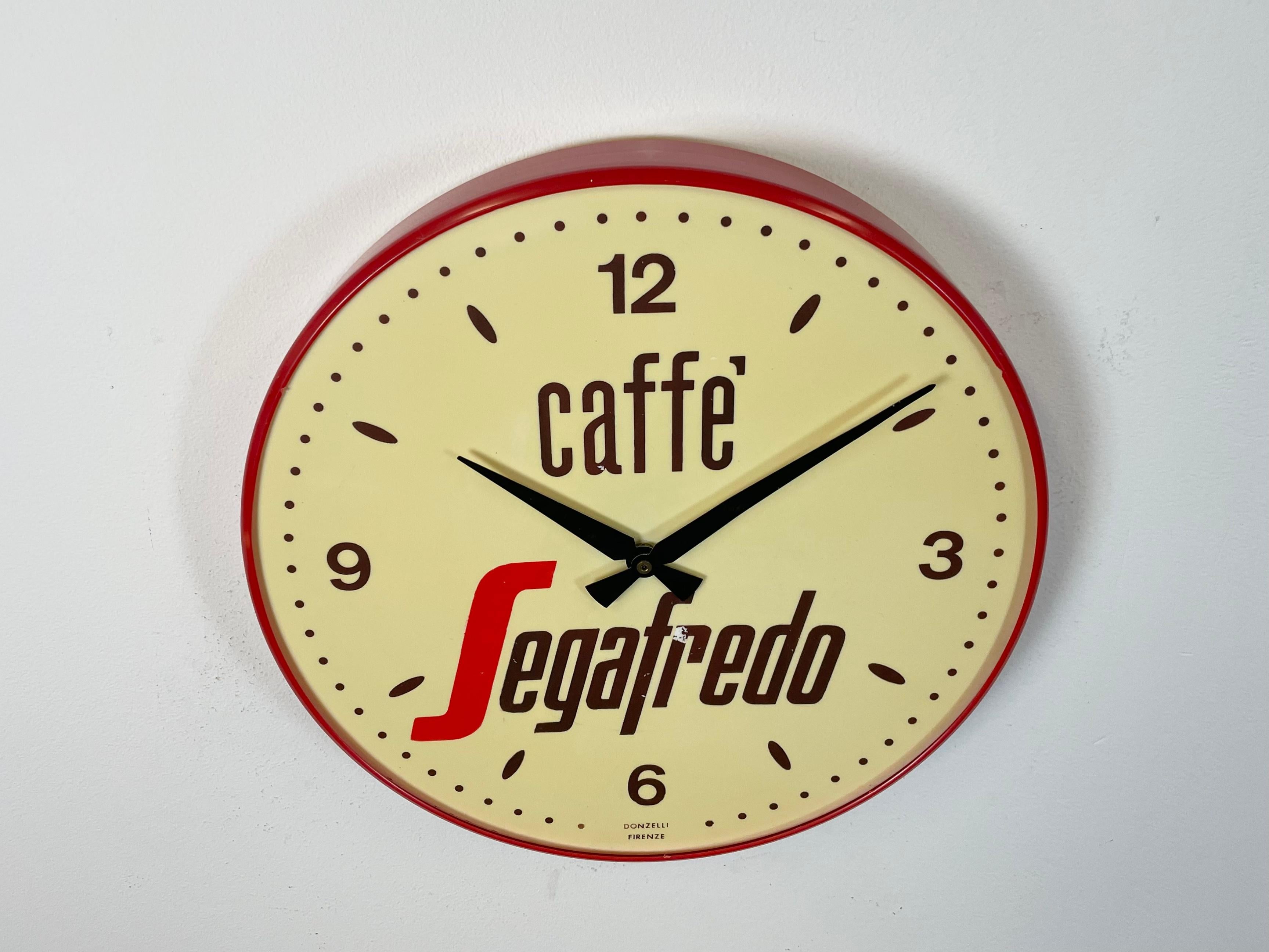 Vintage Italian Segafredo Advertising Wall Clock, 1980s In Good Condition In Kojetice, CZ
