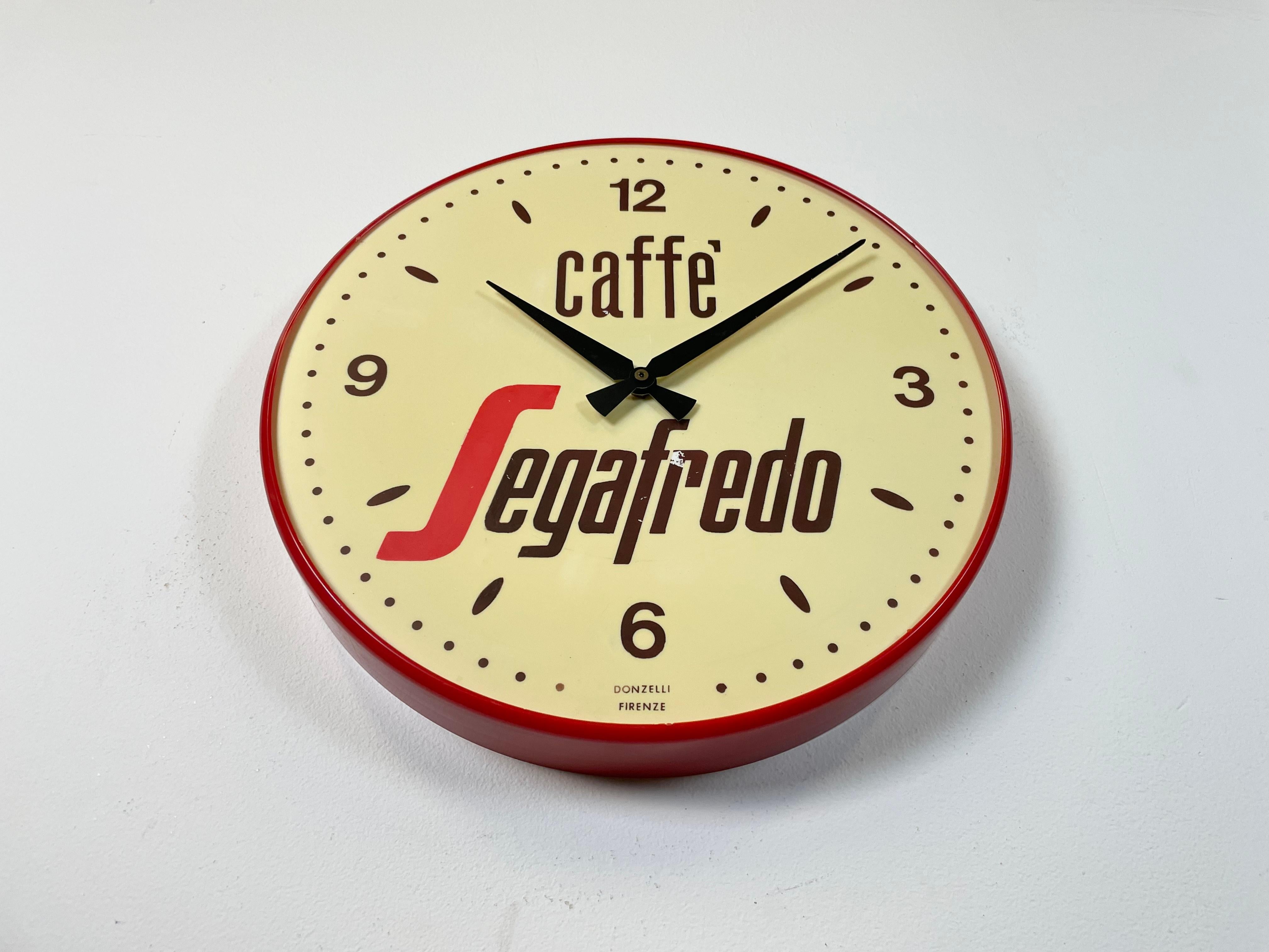 Plastic Vintage Italian Segafredo Advertising Wall Clock, 1980s