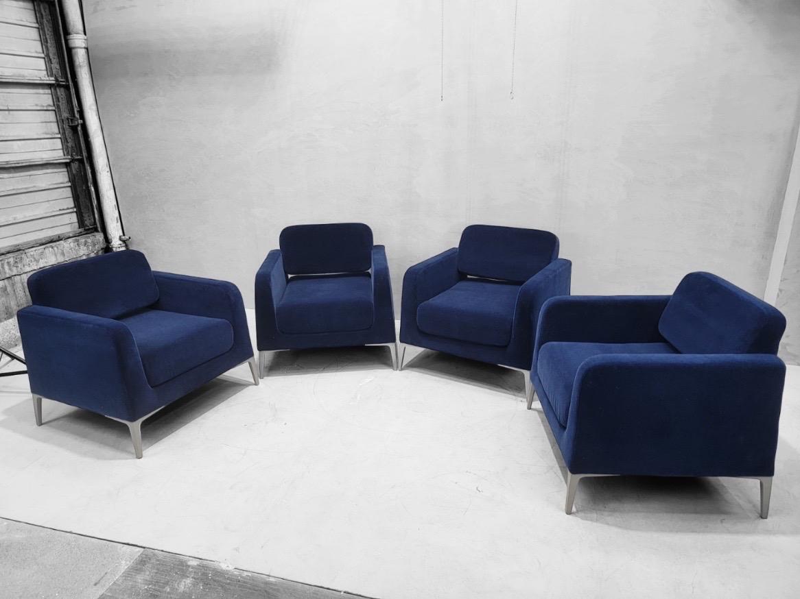 Mid-Century Modern Vintage Italian Segis Alphabet Lounges Newly Upholstered in Blue Mohair For Sale