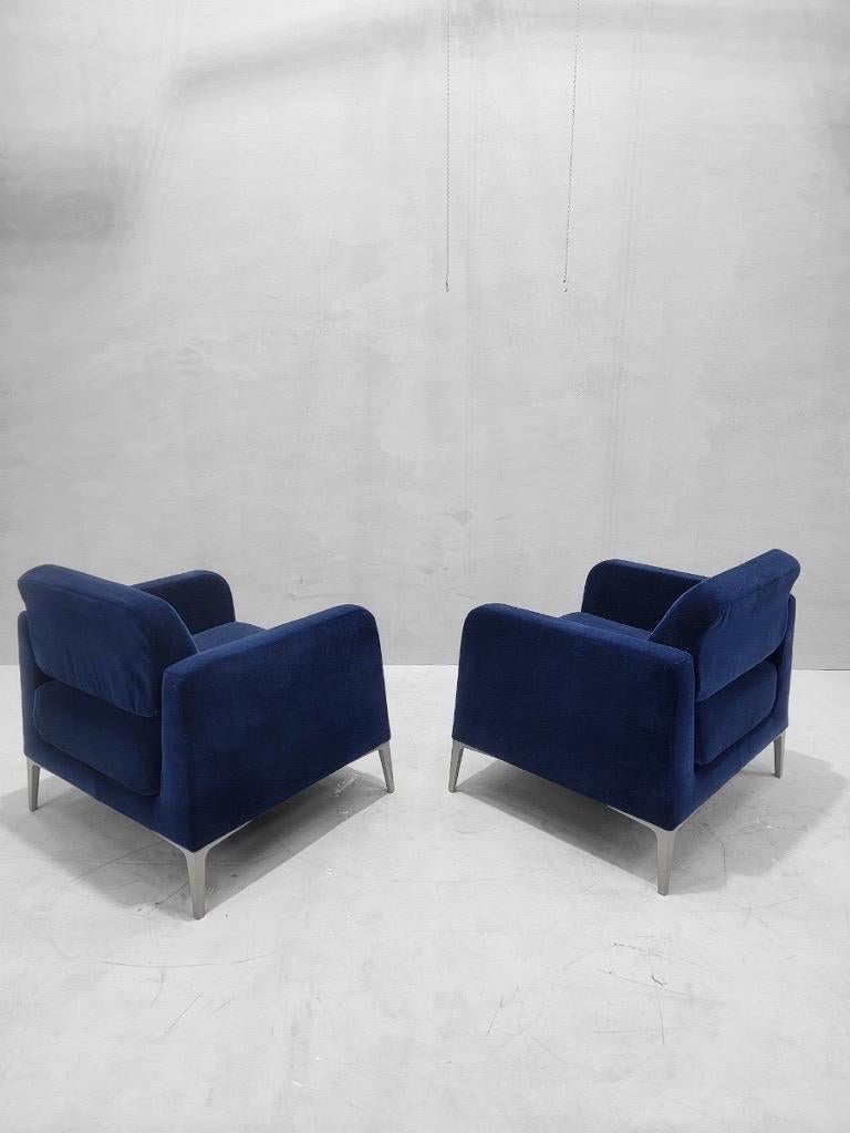 20th Century Vintage Italian Segis Alphabet Lounges Newly Upholstered in Blue Mohair For Sale