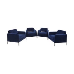 Vintage Italian Segis Alphabet Lounges Newly Upholstered in Blue Mohair
