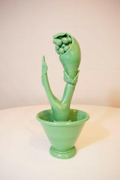 Vintage Italian Seguso Decorative Green Glass Flower Sculpture