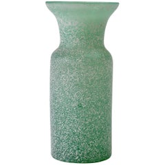 Vintage Italian Seguso Vetri d'Arte Green 'a Scavo' Murano Glass Vase or Vessel
