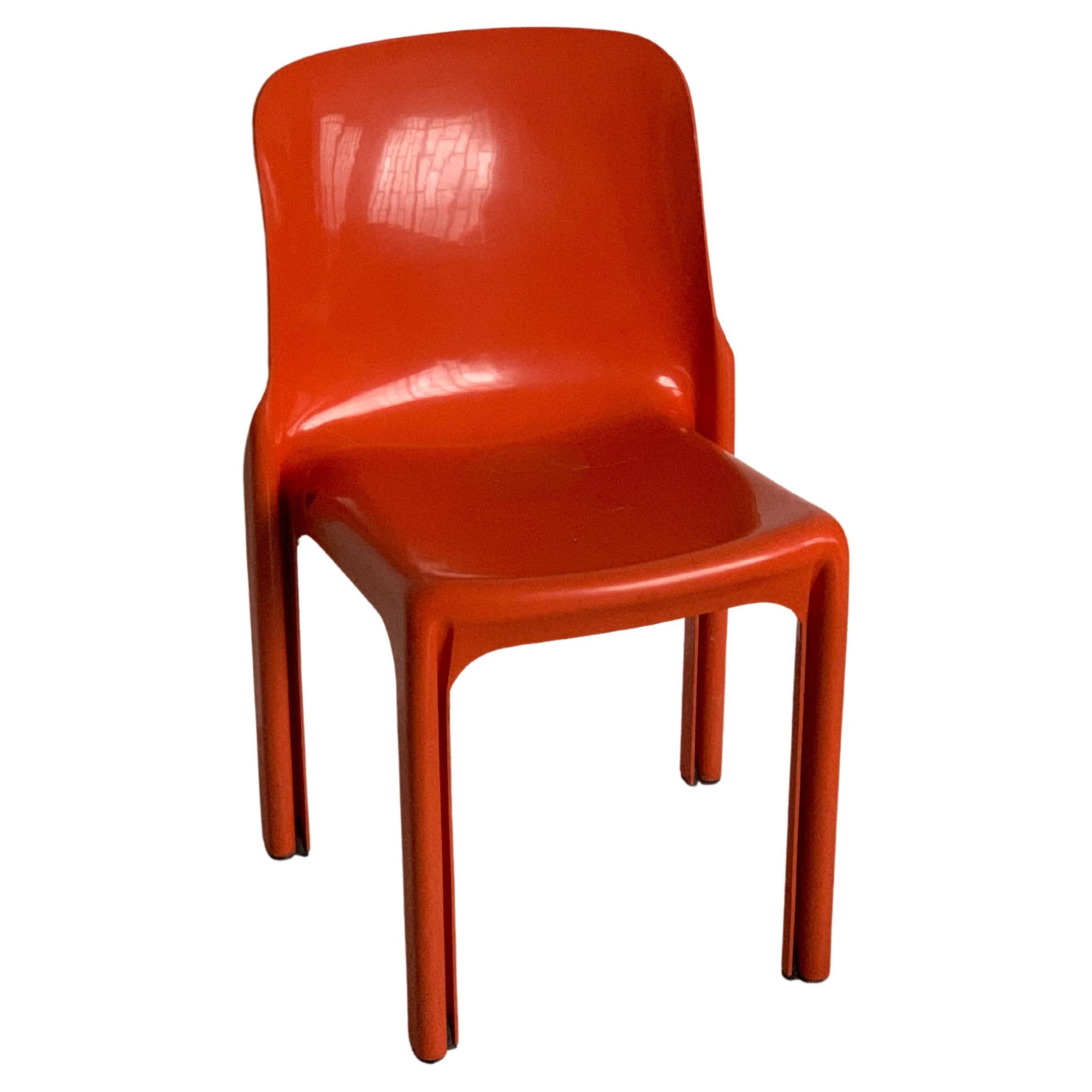 Vintage Italian Selene Chair in Orange Plastic, by Vico Magistretti for Artemide