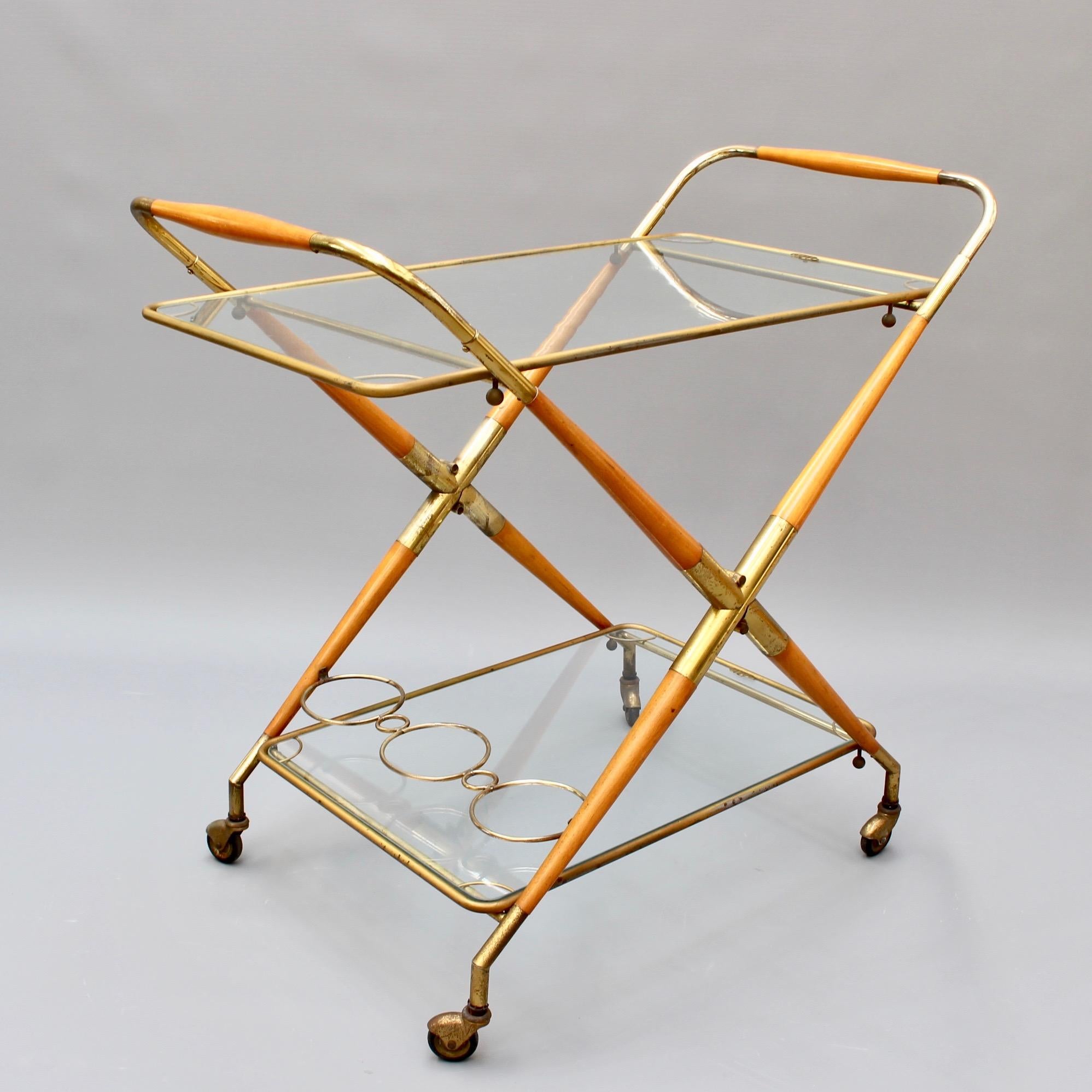 Mid-20th Century Vintage Italian Serving Trolley or Bar Cart by Cesare Lacca, circa 1950s