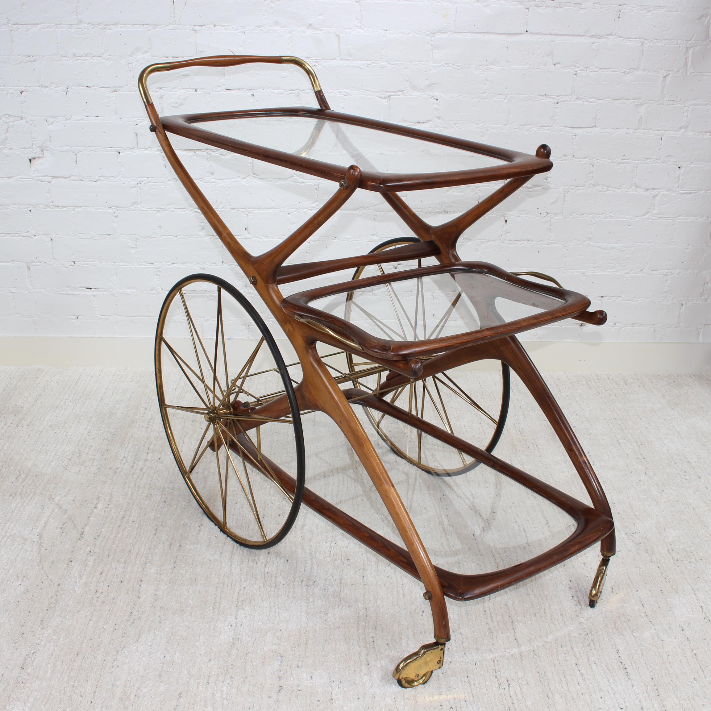 Mid-20th Century Vintage Italian Serving Trolley / Bar Cart by Cesare Lacca, Circa 1950s