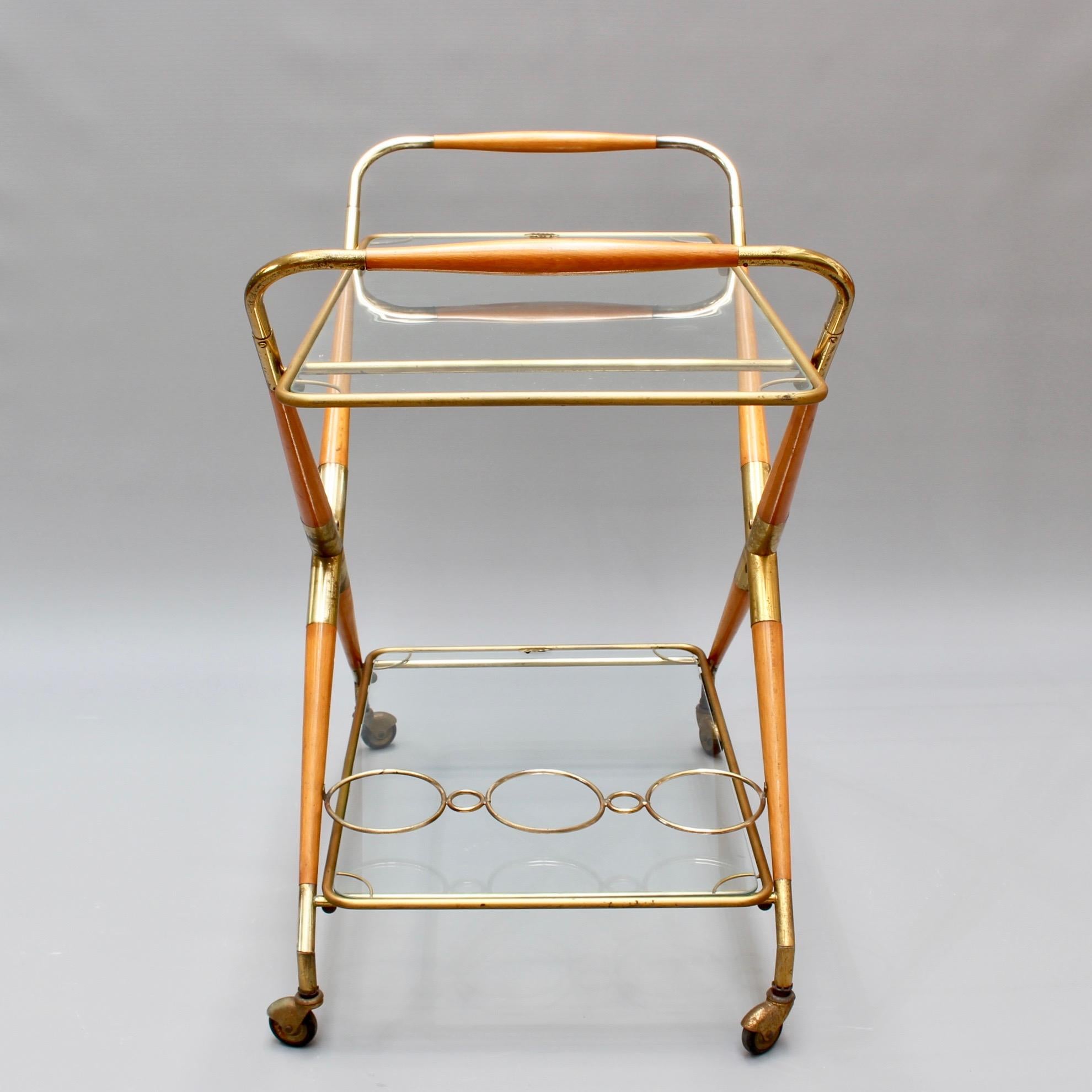 Brass Vintage Italian Serving Trolley or Bar Cart by Cesare Lacca, circa 1950s