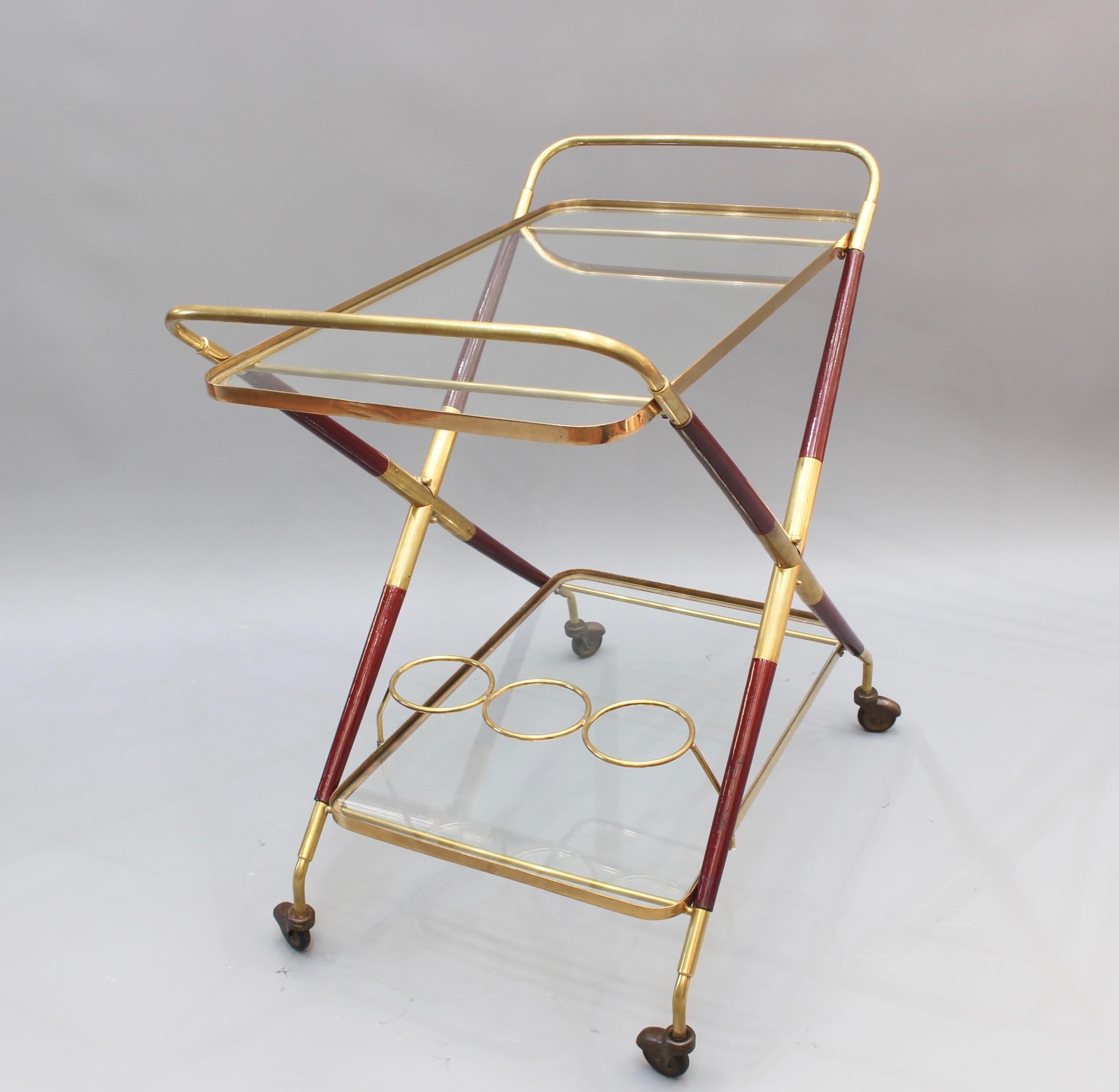 Brass Vintage Italian Serving Trolley / Bar Cart by Cesare Lacca, 'circa 1950s'