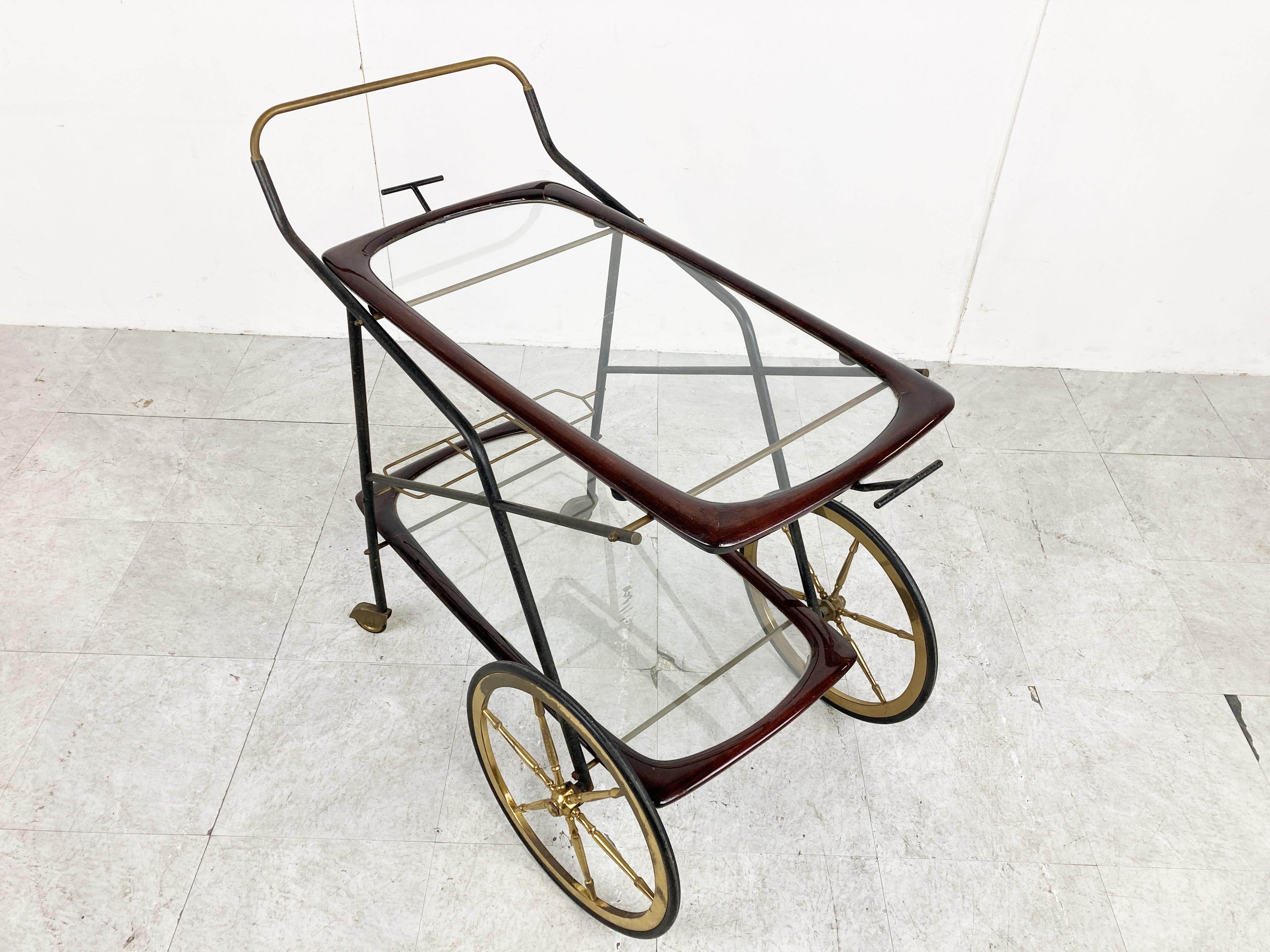 Mid-Century Modern Vintage italian serving trolley by Cesare Lacca, 1950s For Sale