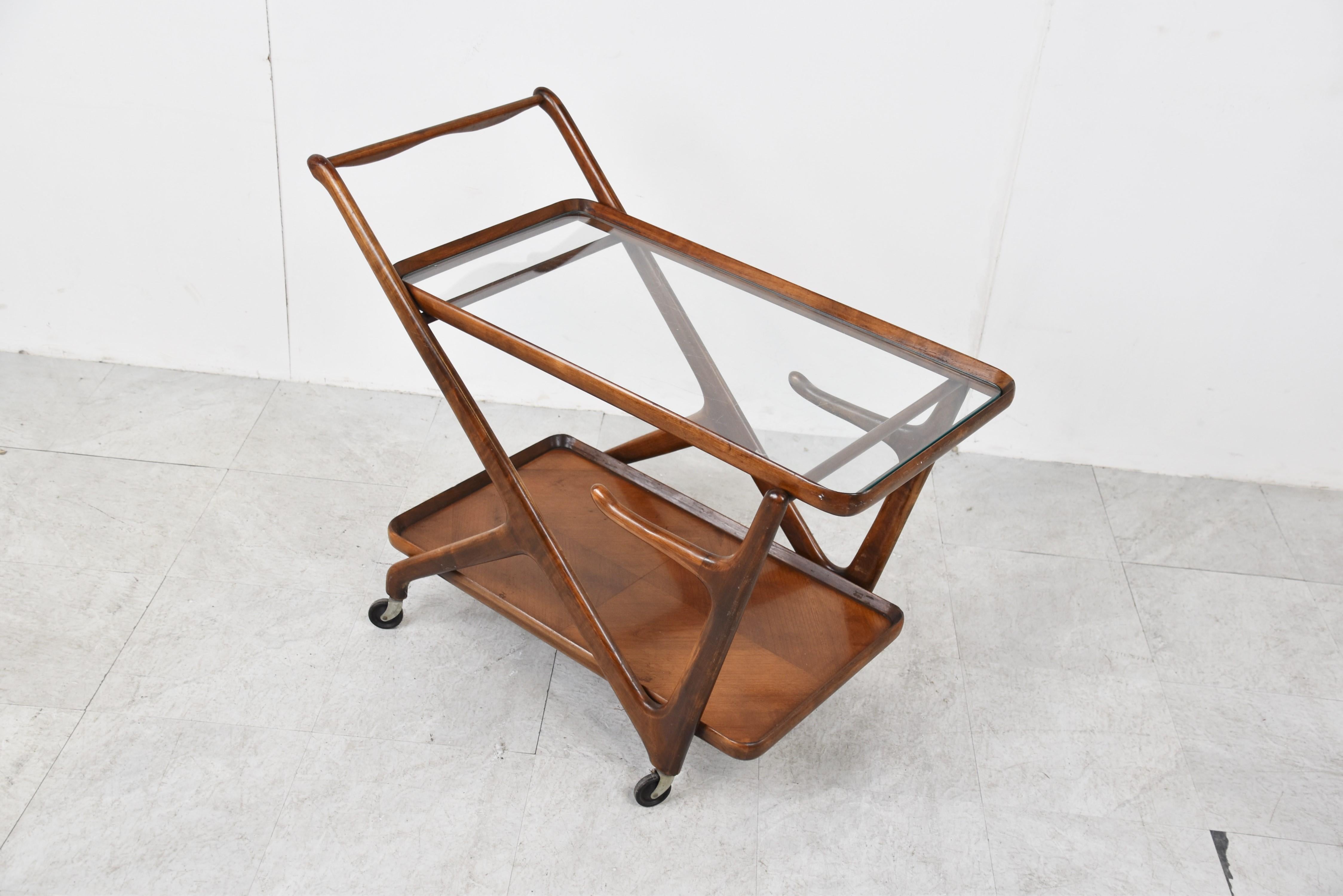 Wood Vintage Italian Serving Trolley by Cesare Lacca, 1950s For Sale