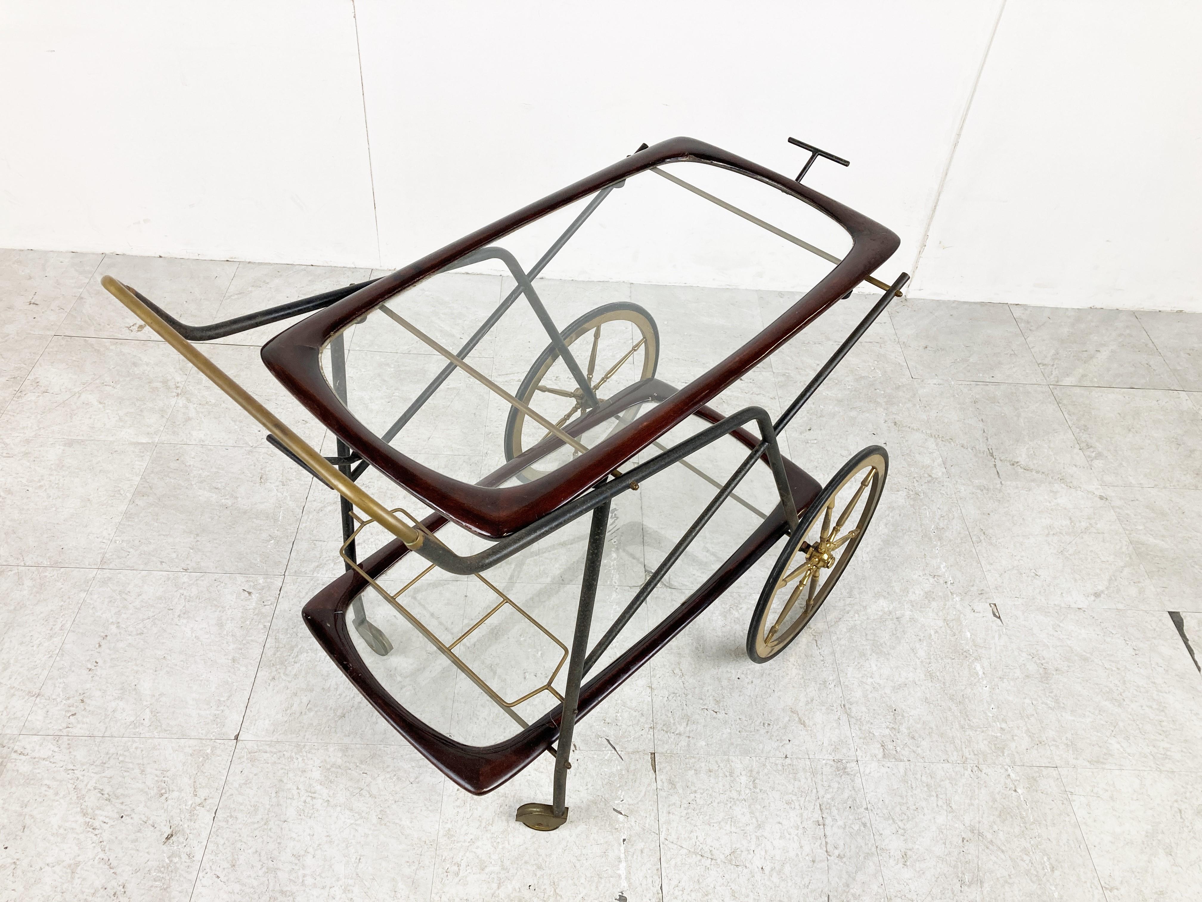 Brass Vintage italian serving trolley by Cesare Lacca, 1950s For Sale