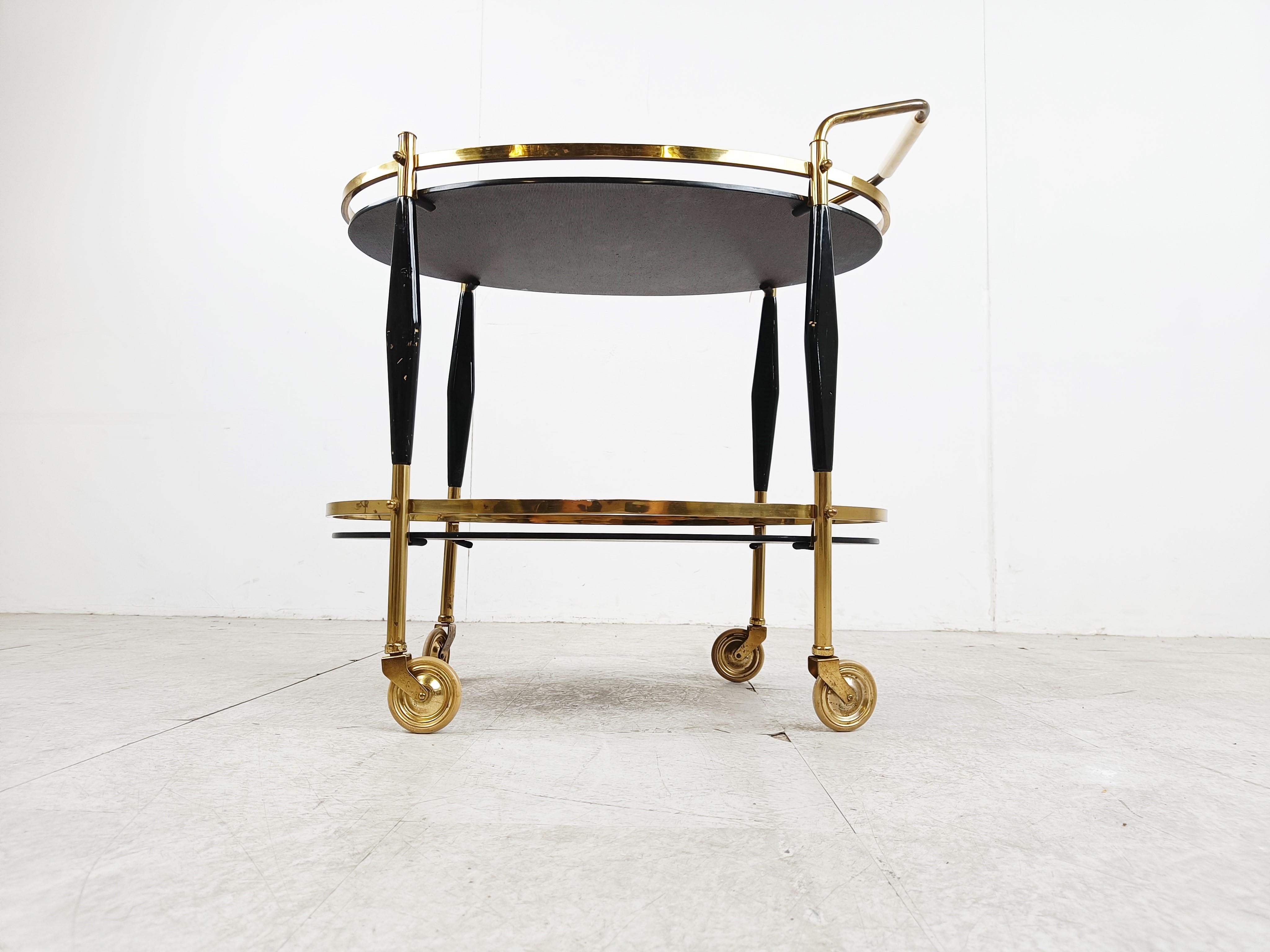 Brass Vintage italian serving trolley by Cesare Lacca, 1950s 