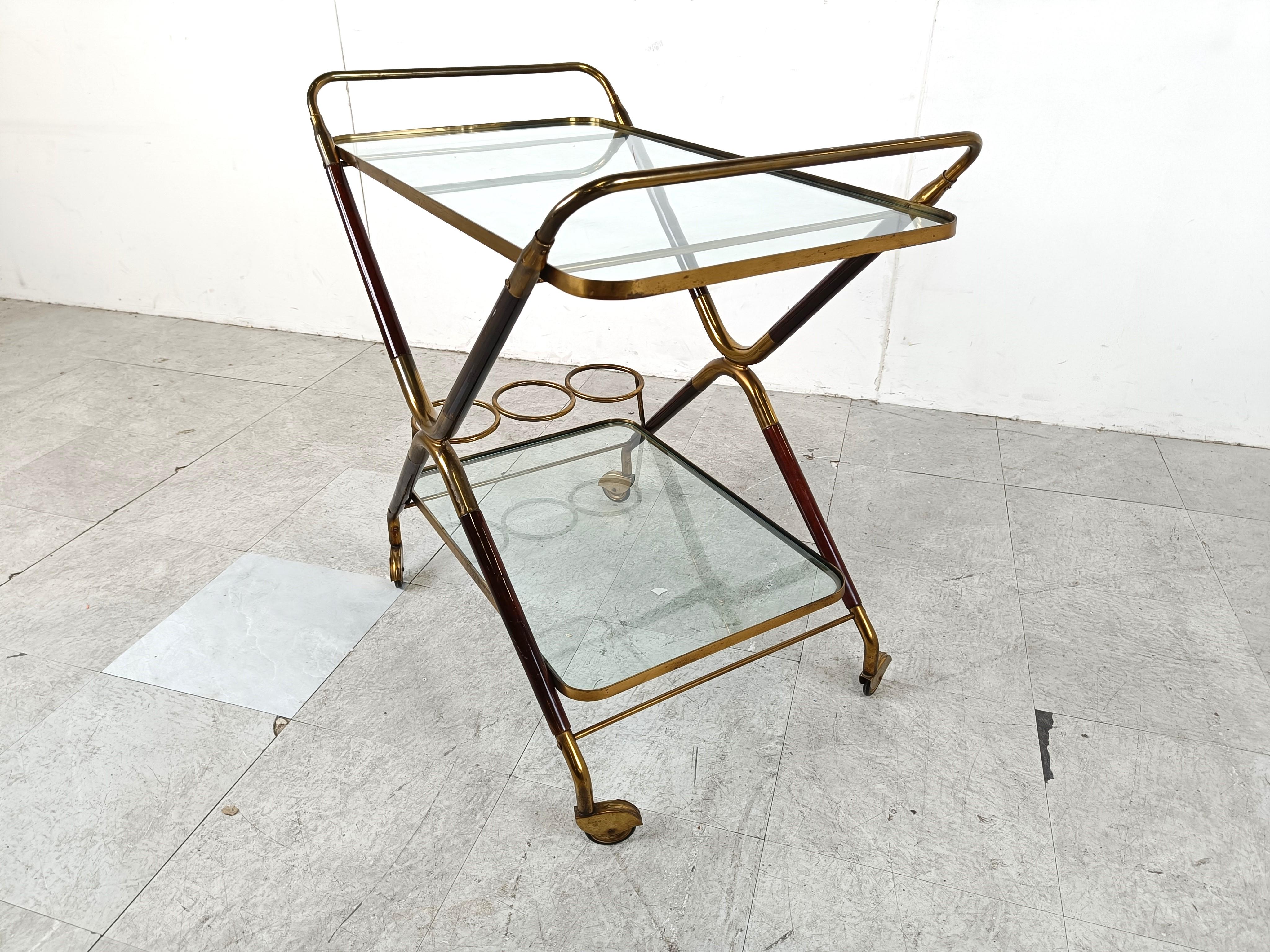 Brass Vintage italian serving trolley by Cesare Lacca, 1950s  For Sale