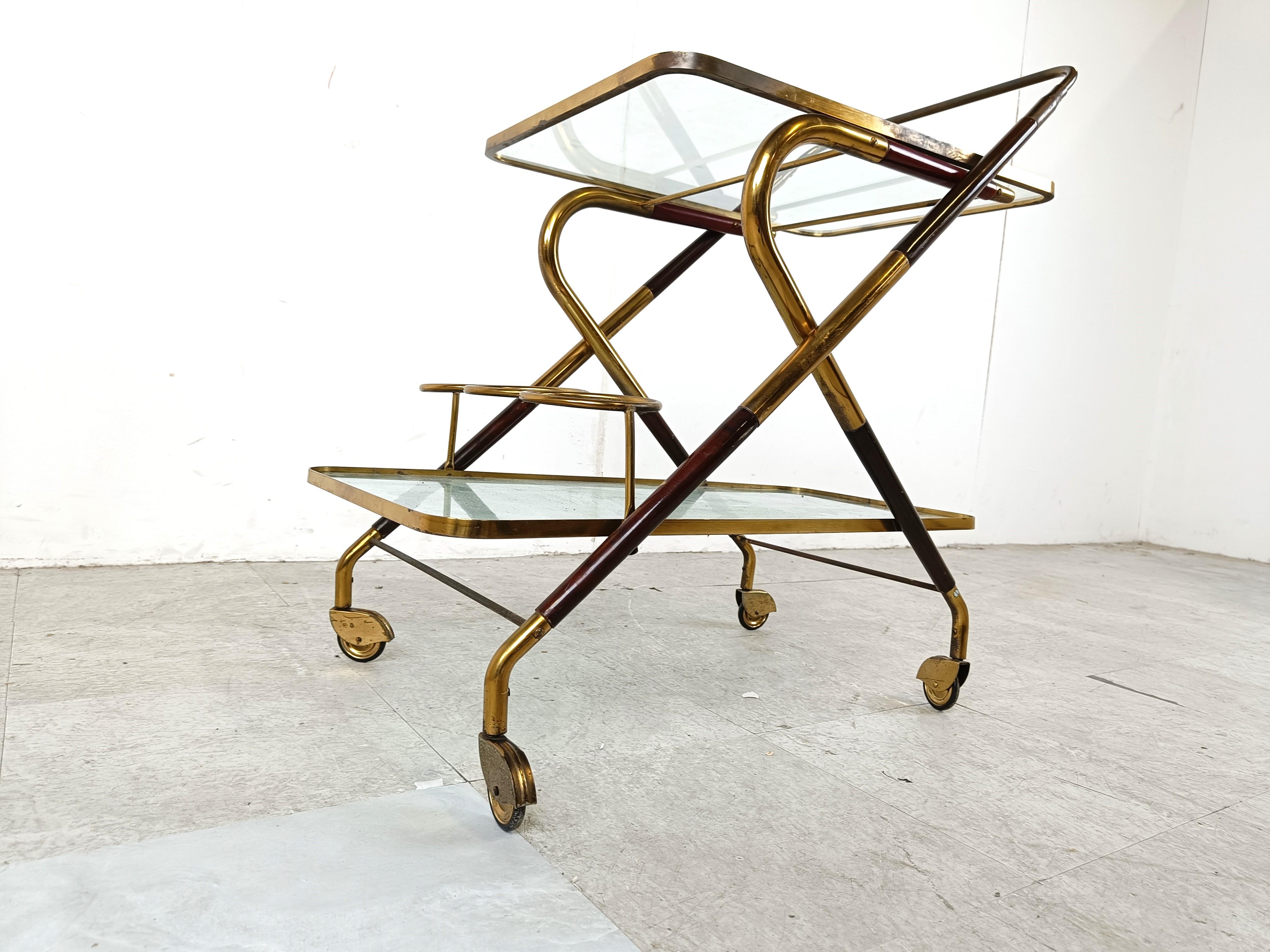 Wood Vintage italian serving trolley by Cesare Lacca, 1950s For Sale