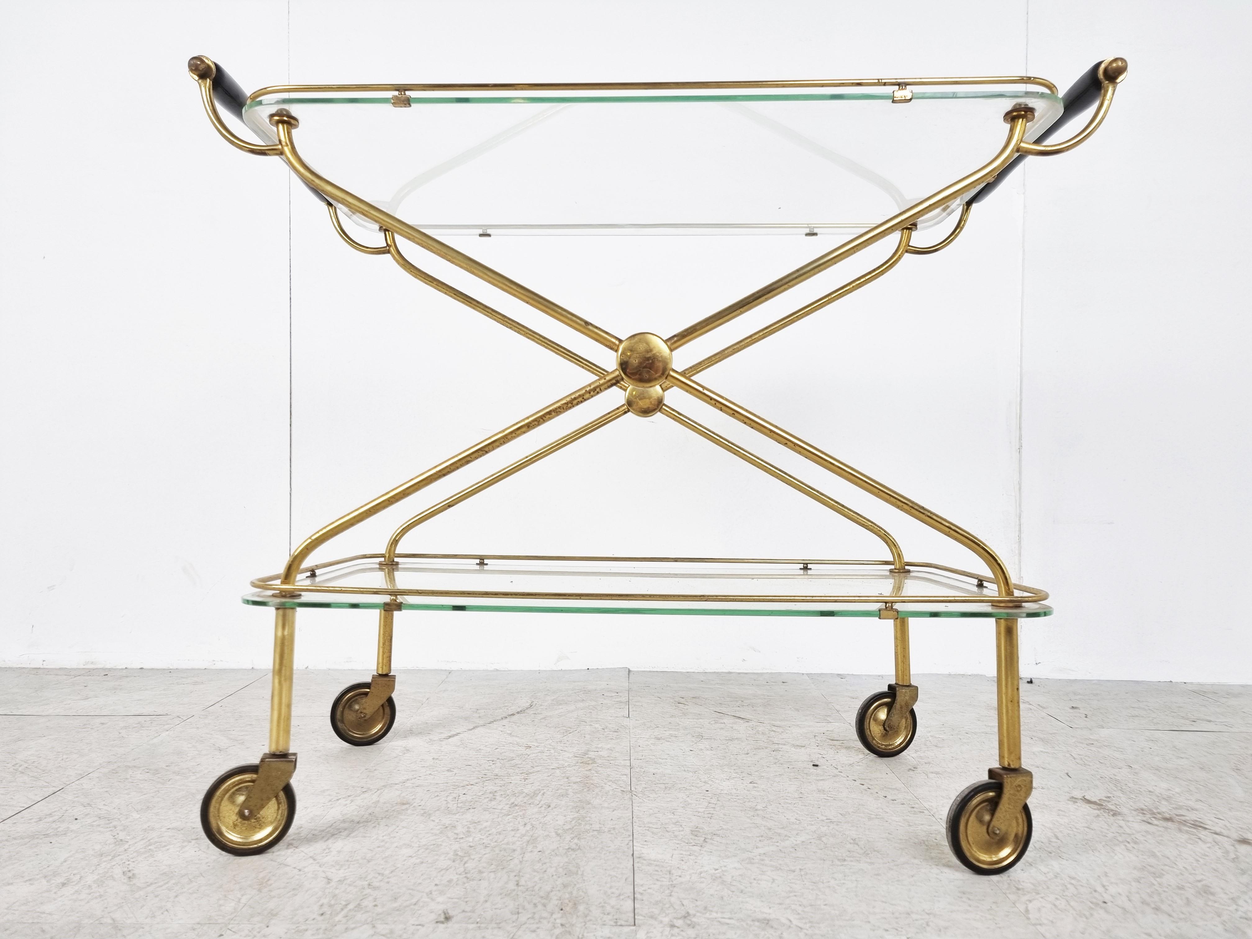 Ebonized Vintage Italian Serving Trolley by Cesare Lacca, 1960s