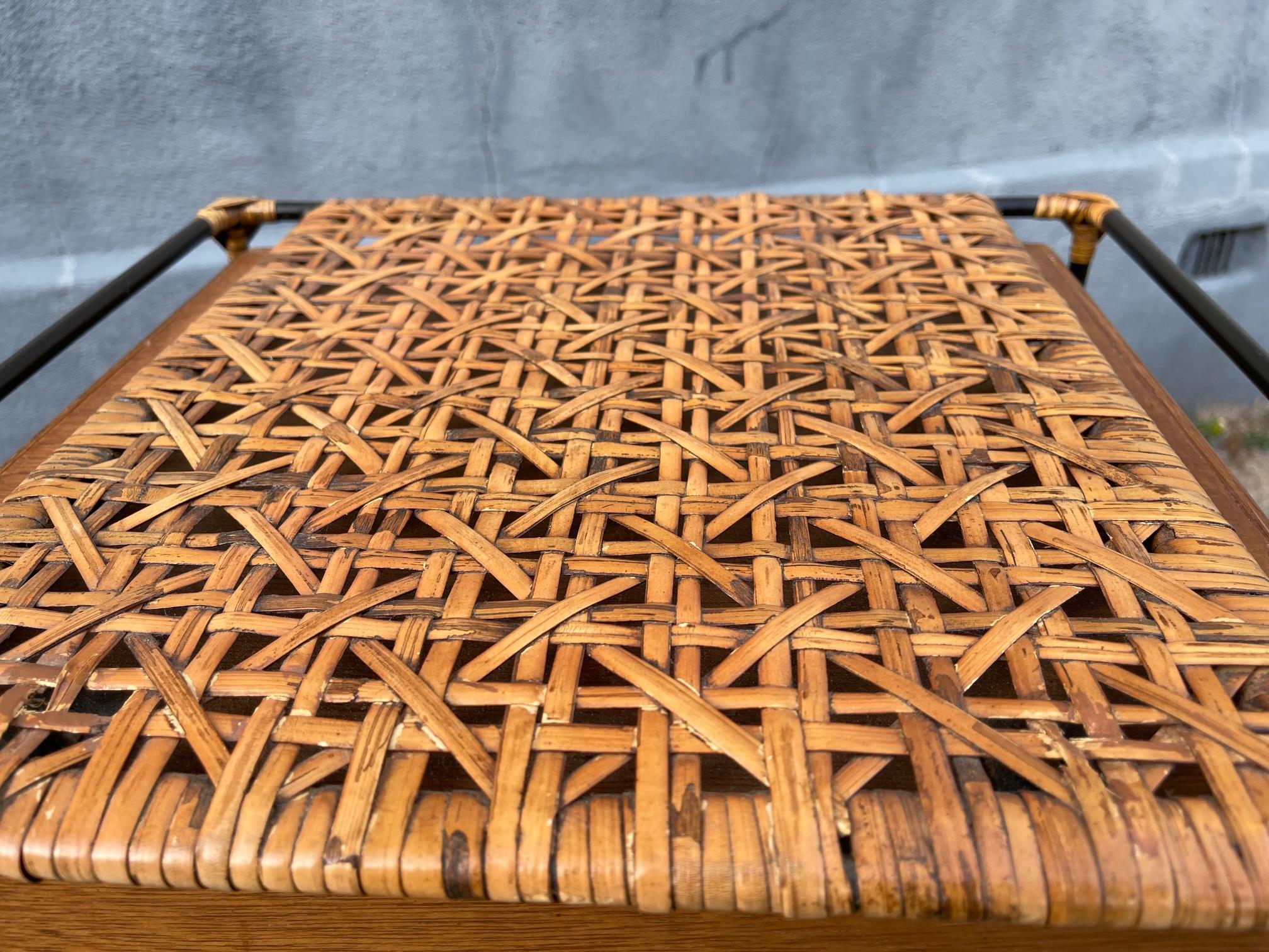 Vintage Italian Shaker or Side Table in Steel, Rattan and Rattan 5