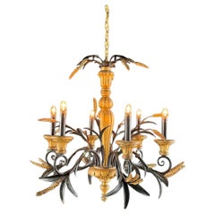 Vintage Italian Sheaf of Wheat Carved Wood Chandelier