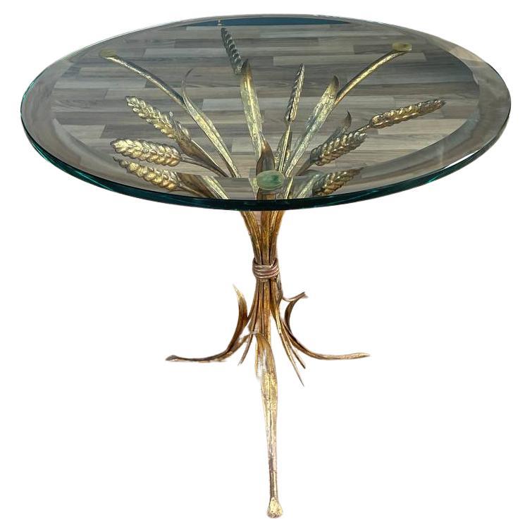 Vintage Italian Sheaf of Wheat Side Table with Glass Top For Sale