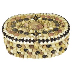 Vintage Italian Shell Encrusted Grotto Jewelry Box Re-Lined Interior c.1950