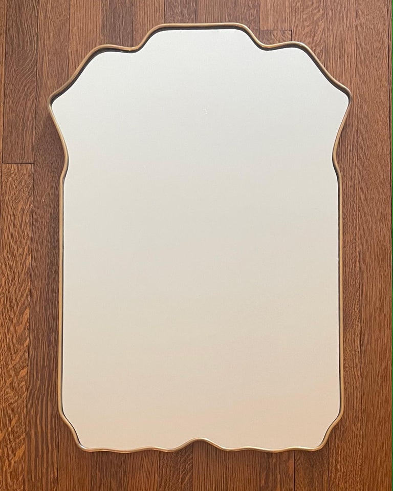 Mid-20th Century Vintage Italian Shield Shaped Wall Mirror With Brass Frame