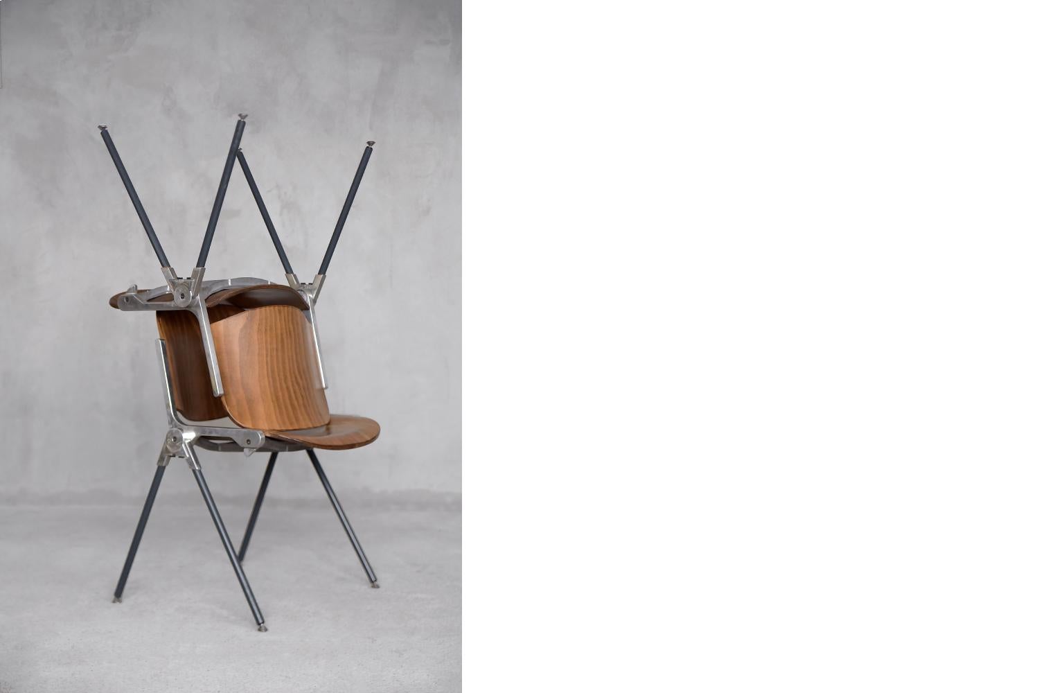 Vintage Mid-century Modern Italian Industrial Wood Side Chair, 1960s, Set of 2 8