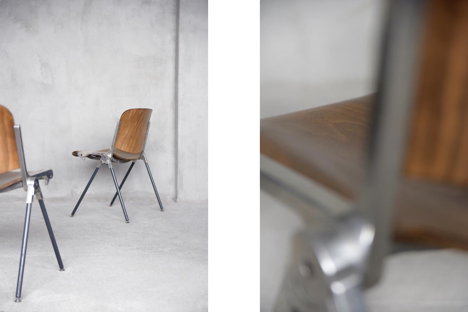 Mid-20th Century Vintage Mid-century Modern Italian Industrial Wood Side Chair, 1960s, Set of 2