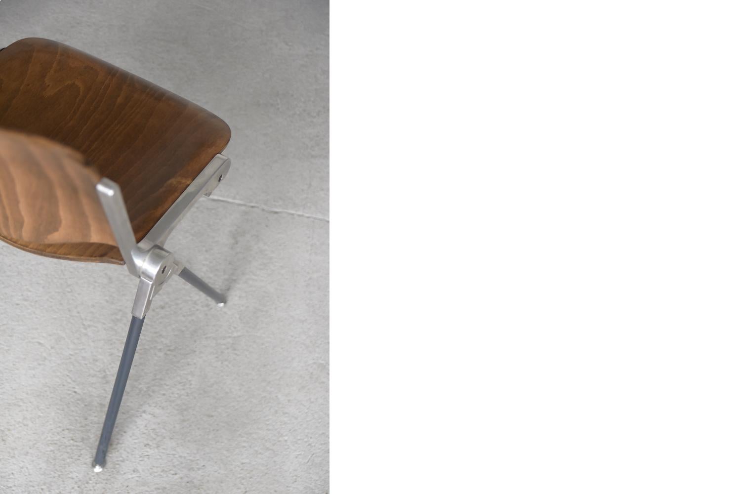 Aluminum Vintage Mid-century Modern Italian Industrial Wood Side Chair, 1960s, Set of 2