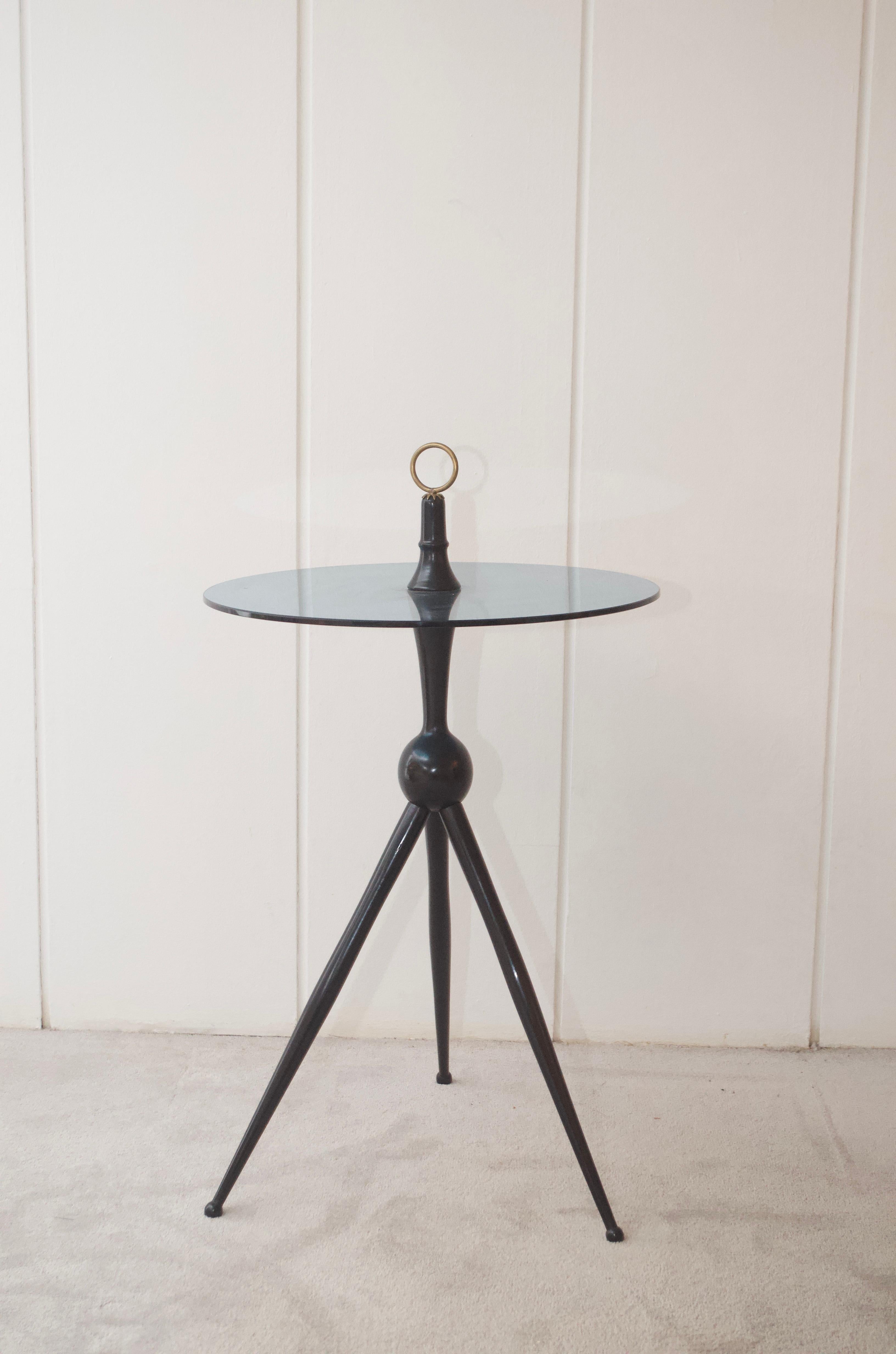 Italiano Tavolino vintage italiano, anni '50 - Wood, ottone e vetro
