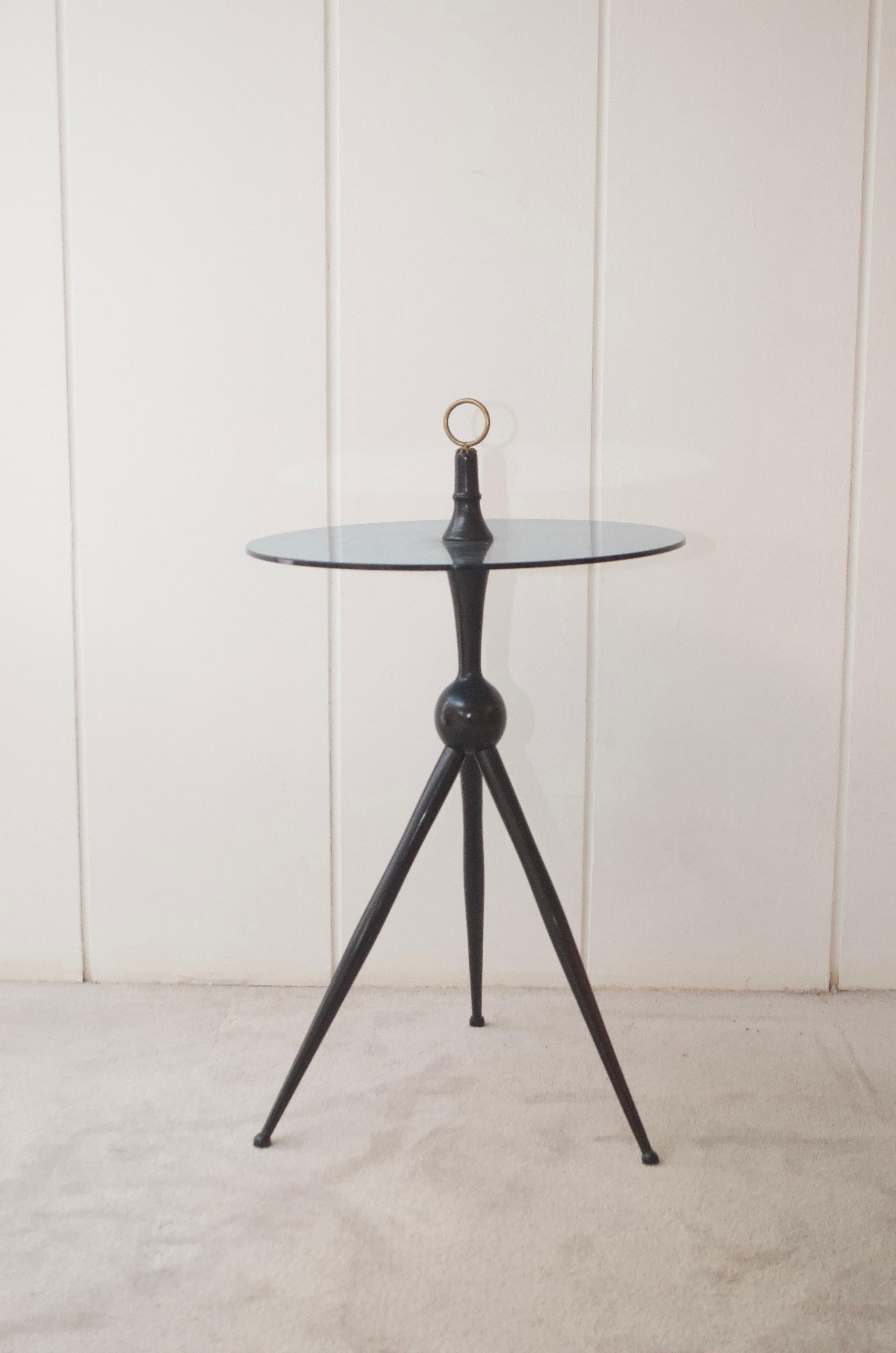 Ottone Tavolino vintage italiano, anni '50 - Wood, ottone e vetro