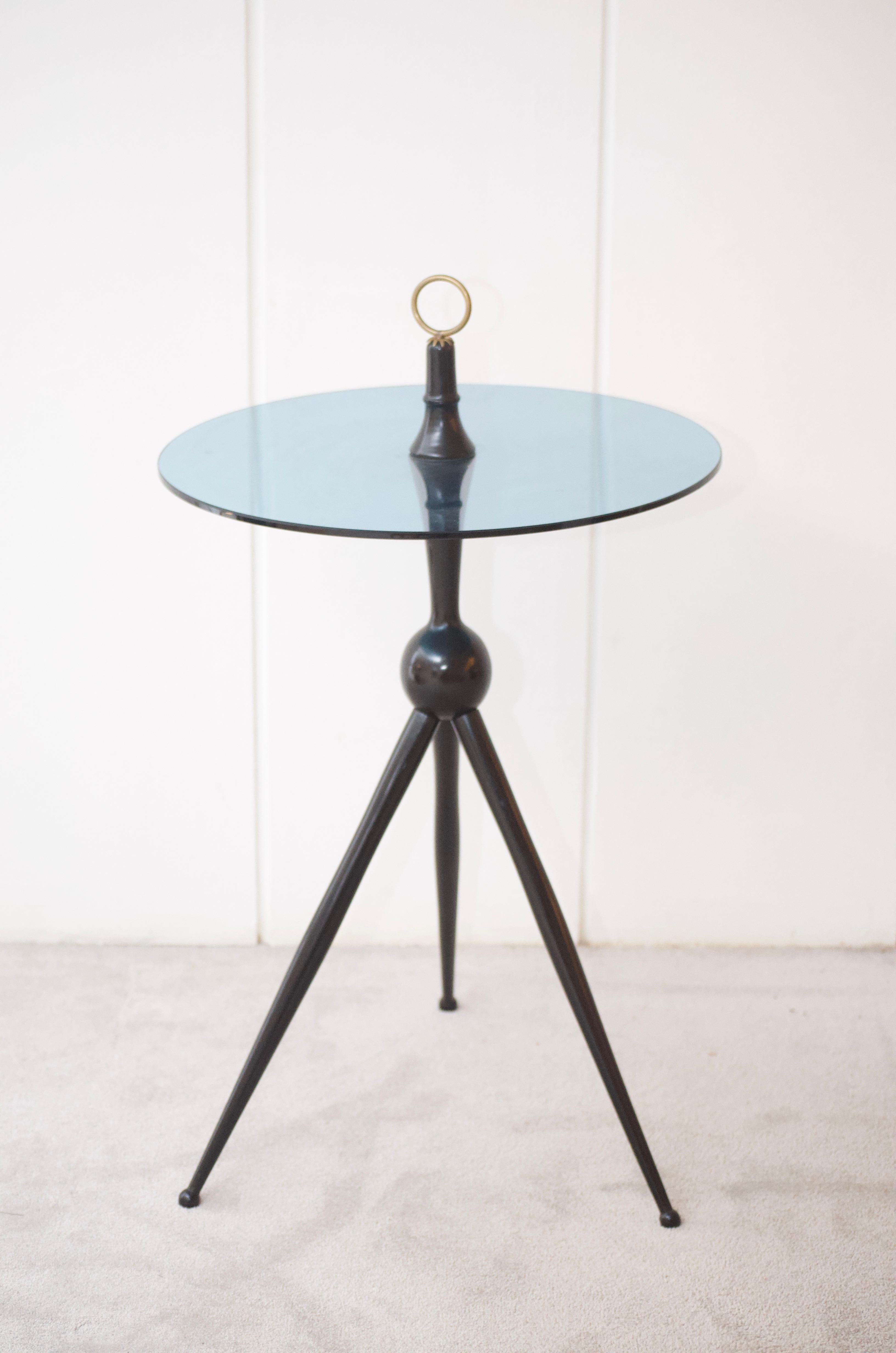Tavolino vintage italiano, anni '50 - Wood, ottone e vetro 2
