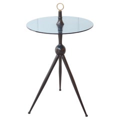 Tavolino vintage italiano, anni '50 - Wood, ottone e vetro
