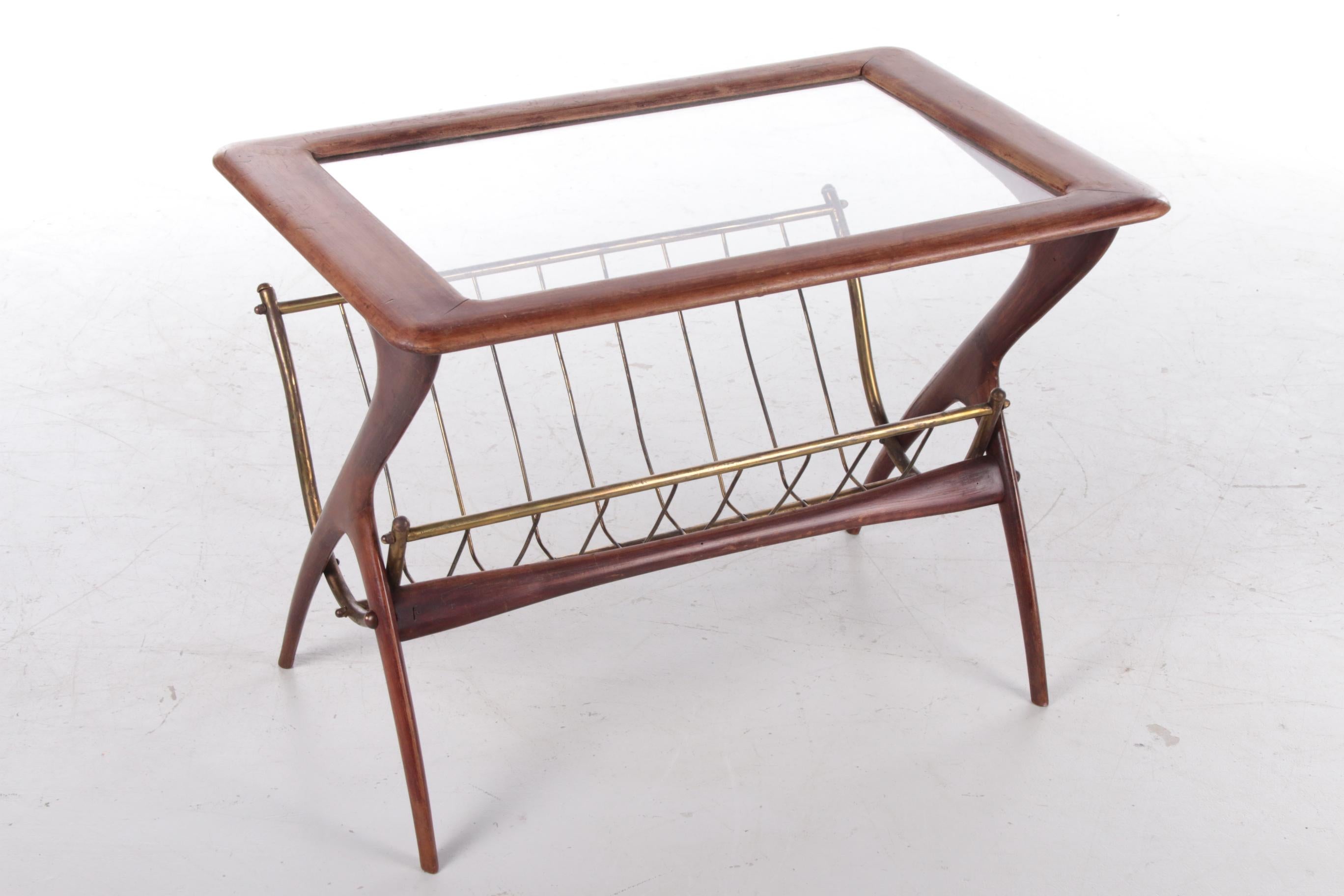 Art Nouveau Vintage Italian Side Table with Magazine Rack by Ico Parisi, 1960s For Sale