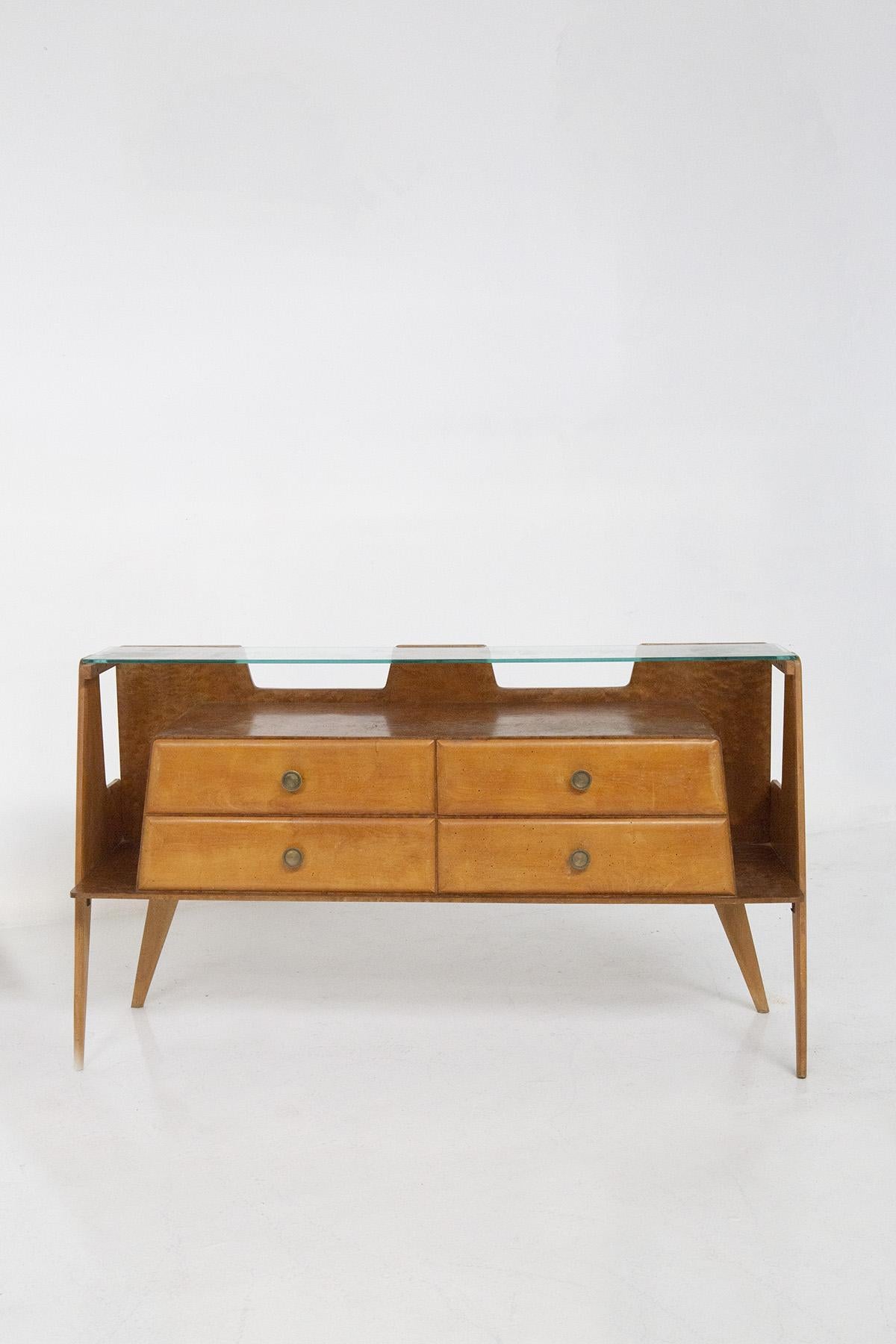 Vintage Italian Sideboard in Wood Brass and Glass 4