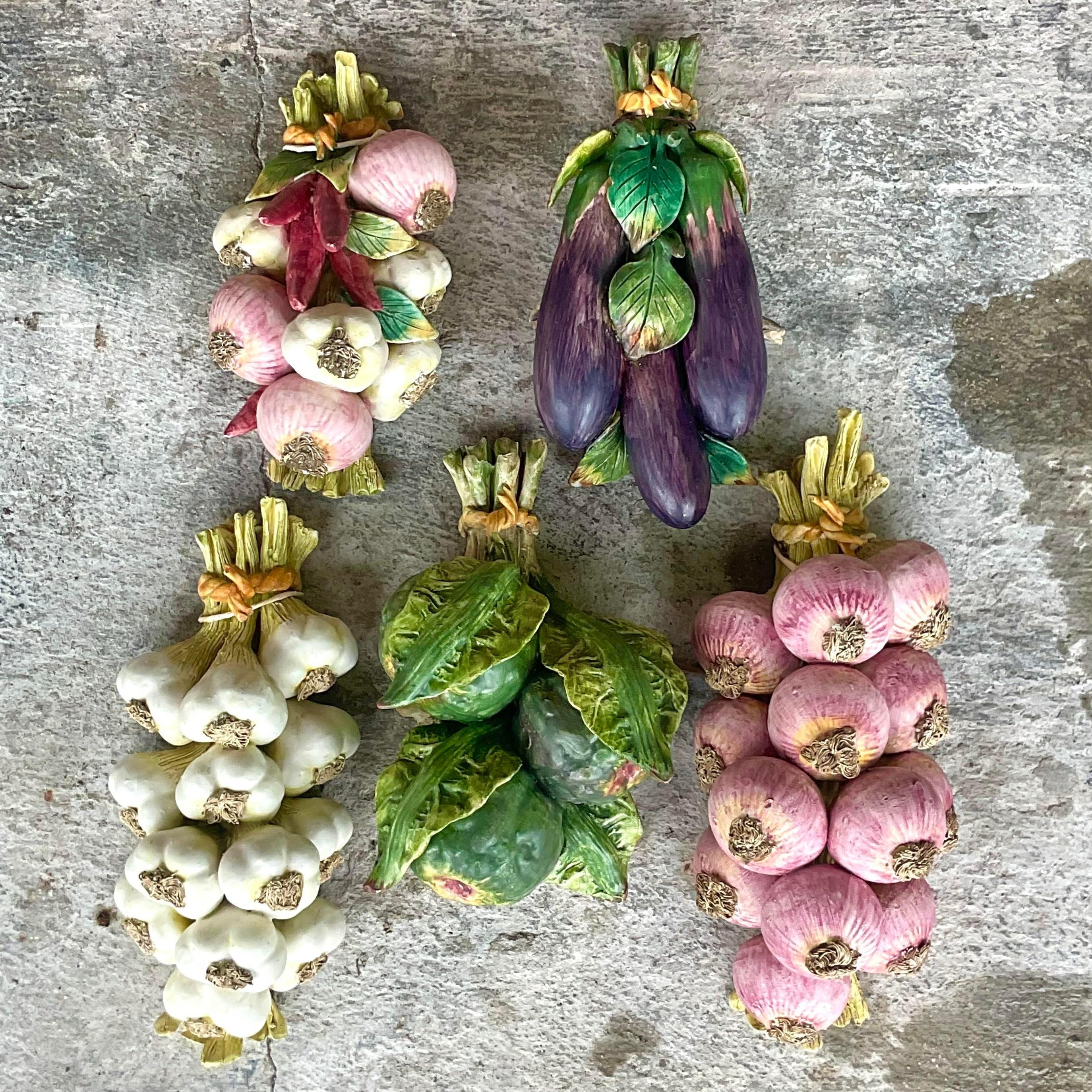 Vintage Italian Hand Painted Matte Glazed Ceramic Vegetable Bundles -Set of 5 8