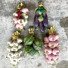 Vintage Italian Hand Painted Matte Glazed Ceramic Vegetable Bundles -Set of 5